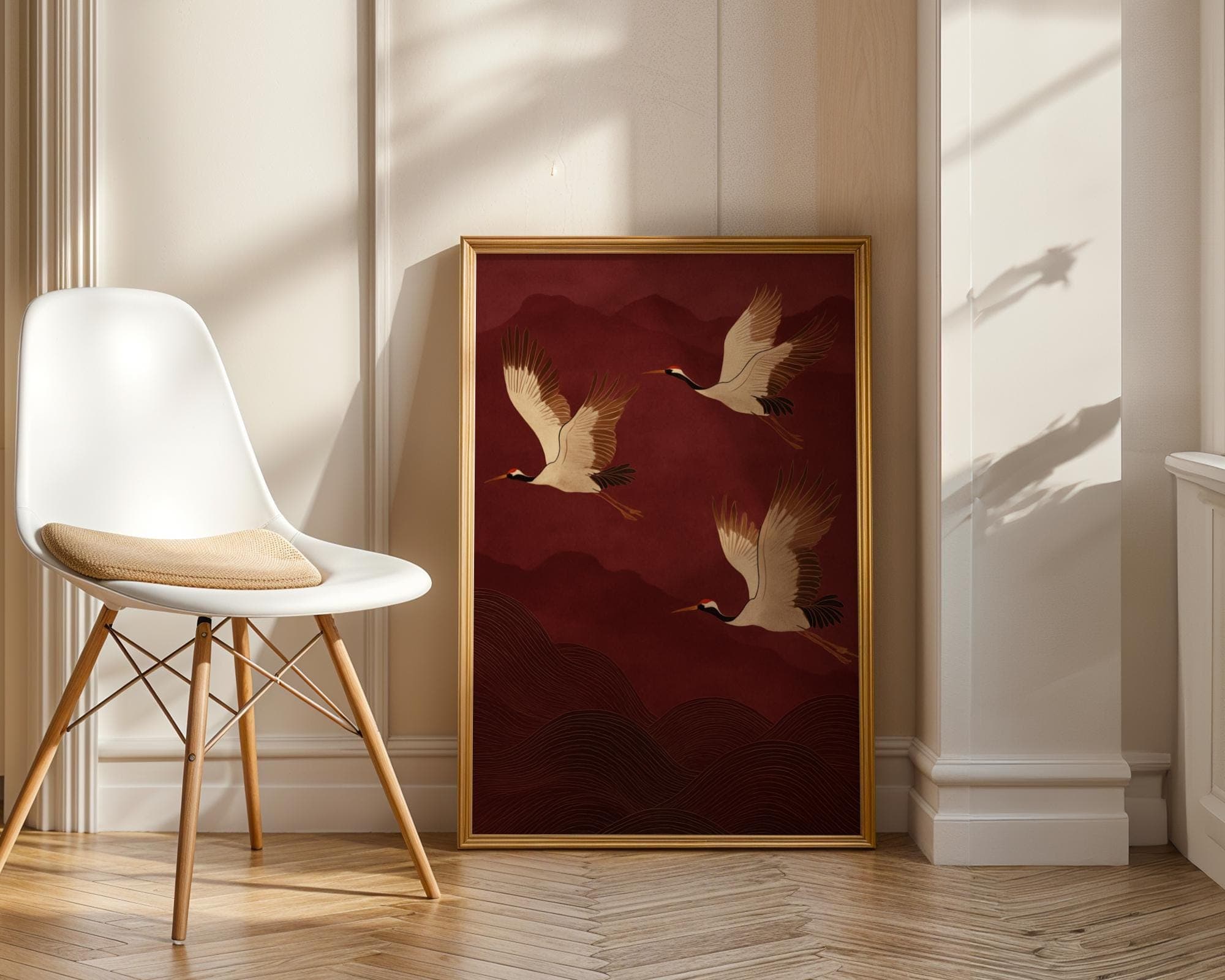 Japandi Wall Art, Japanese Crane Print, Zen Wall Art, Minimalist Bird Poster, Traditional Japanese Art, Wabi Sabi Wall Art, Cherry Rot Art - view 5