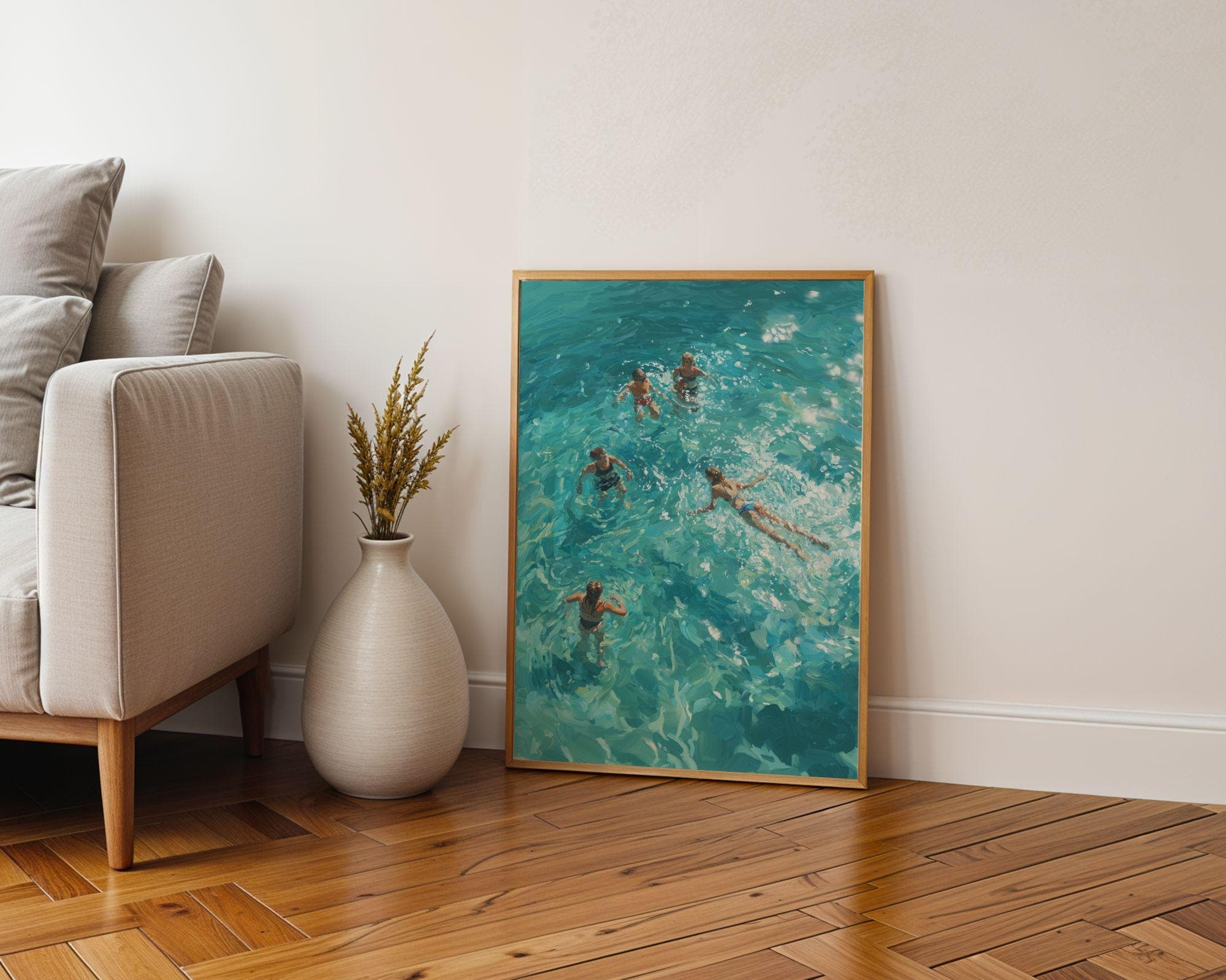 Coastal Wall Art, Turquoise Ocean Swimming Painting, Beach House Wall Decor, Ocean Oil Painting, Beach House Wall Decor, Coastal Bathroom - view 6