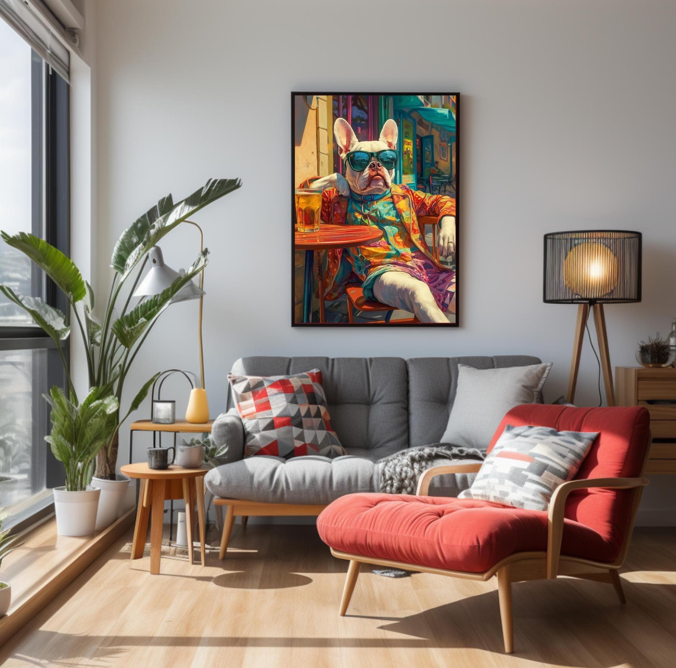 Cool French Bulldog Print, Cafe Scene, Colorful Dog Art (Digital Download) - view 3