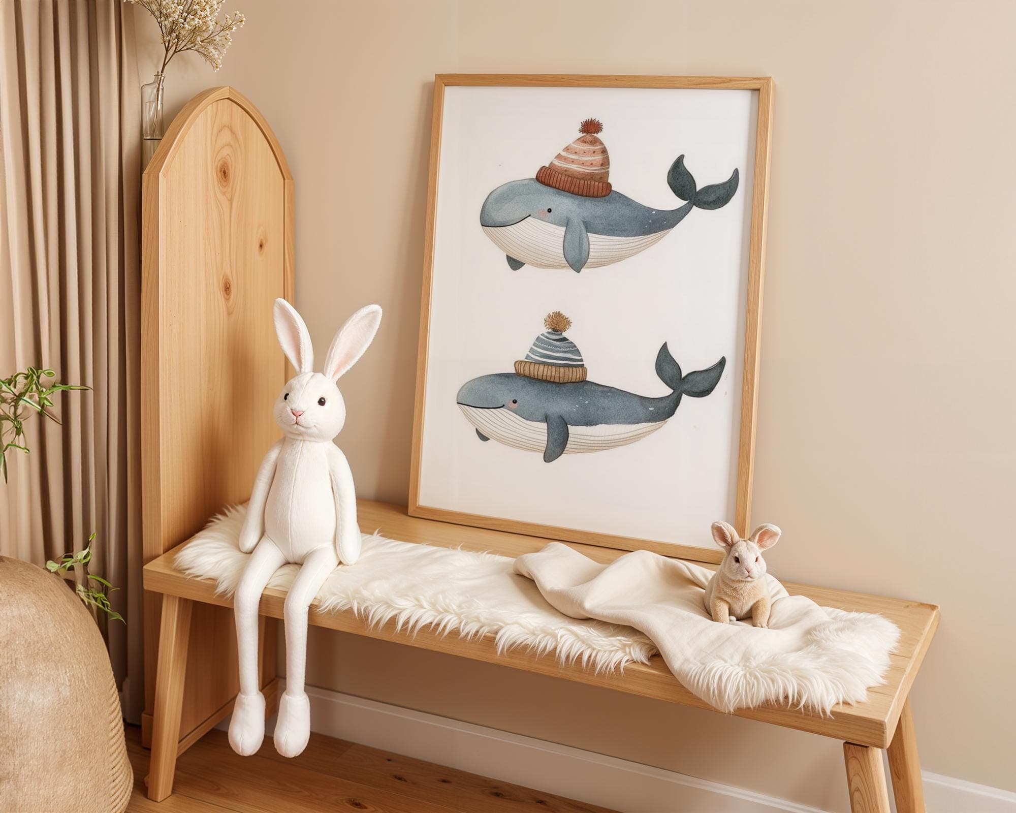 Watercolor Whale Wall Art - Nursery Room Decor for Kids, Cute Whale Print with Hats, Ocean Animal Kids Wall Art, Adorable Nursery Decor - view 5