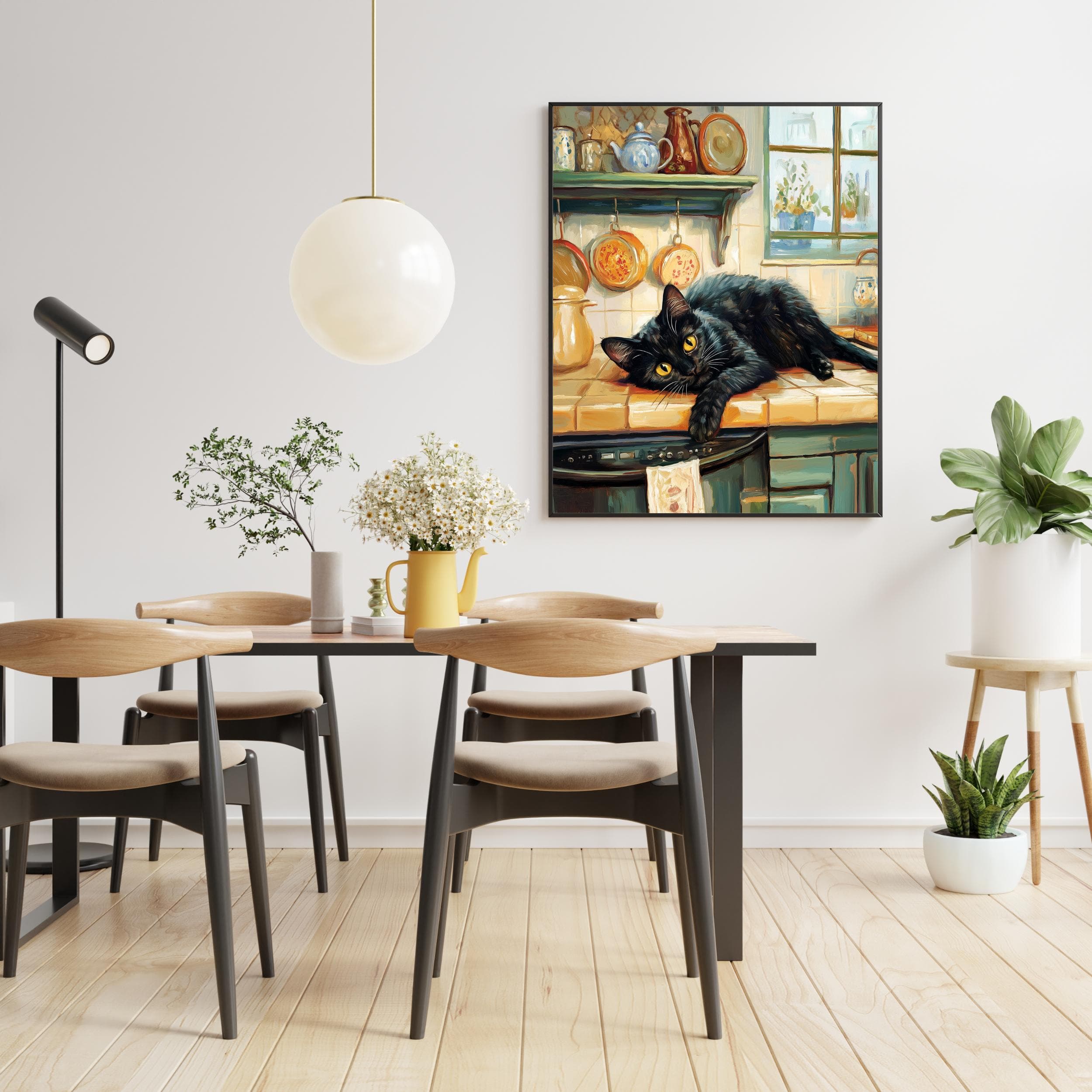 Cozy Kitchen Art, Black Cat Painting, Rustic Home Decor, Black Cat Painting, Farmhouse Kitchen Wall Art, Whimsical Black Cat Art, Cat Poster - view 5