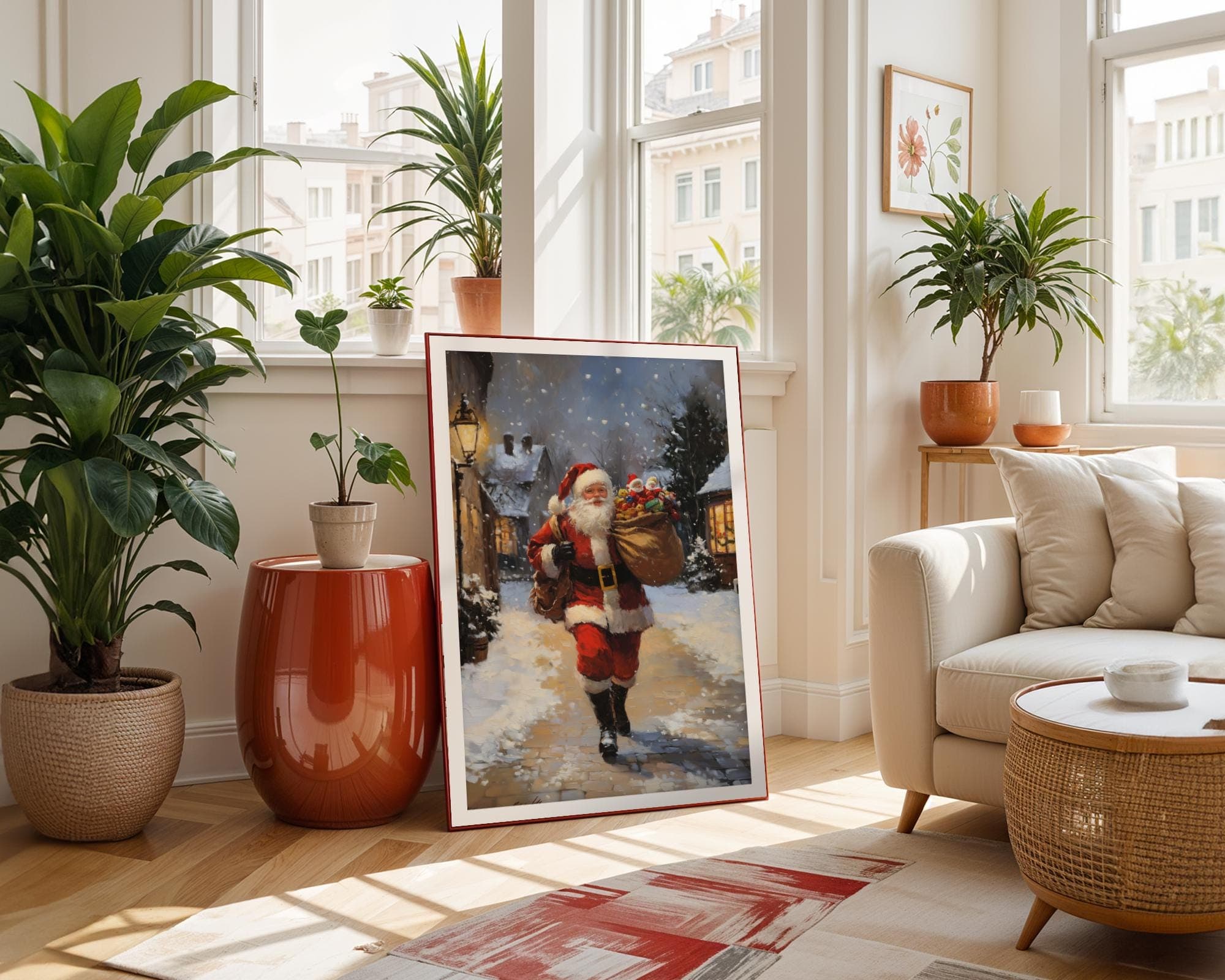 Santa Claus Christmas Wall Art, Cozy Christmas Santa Painting, Classic Santa Claus Painting, Holiday Wall Art, Digital Download, Santa Print - view 4