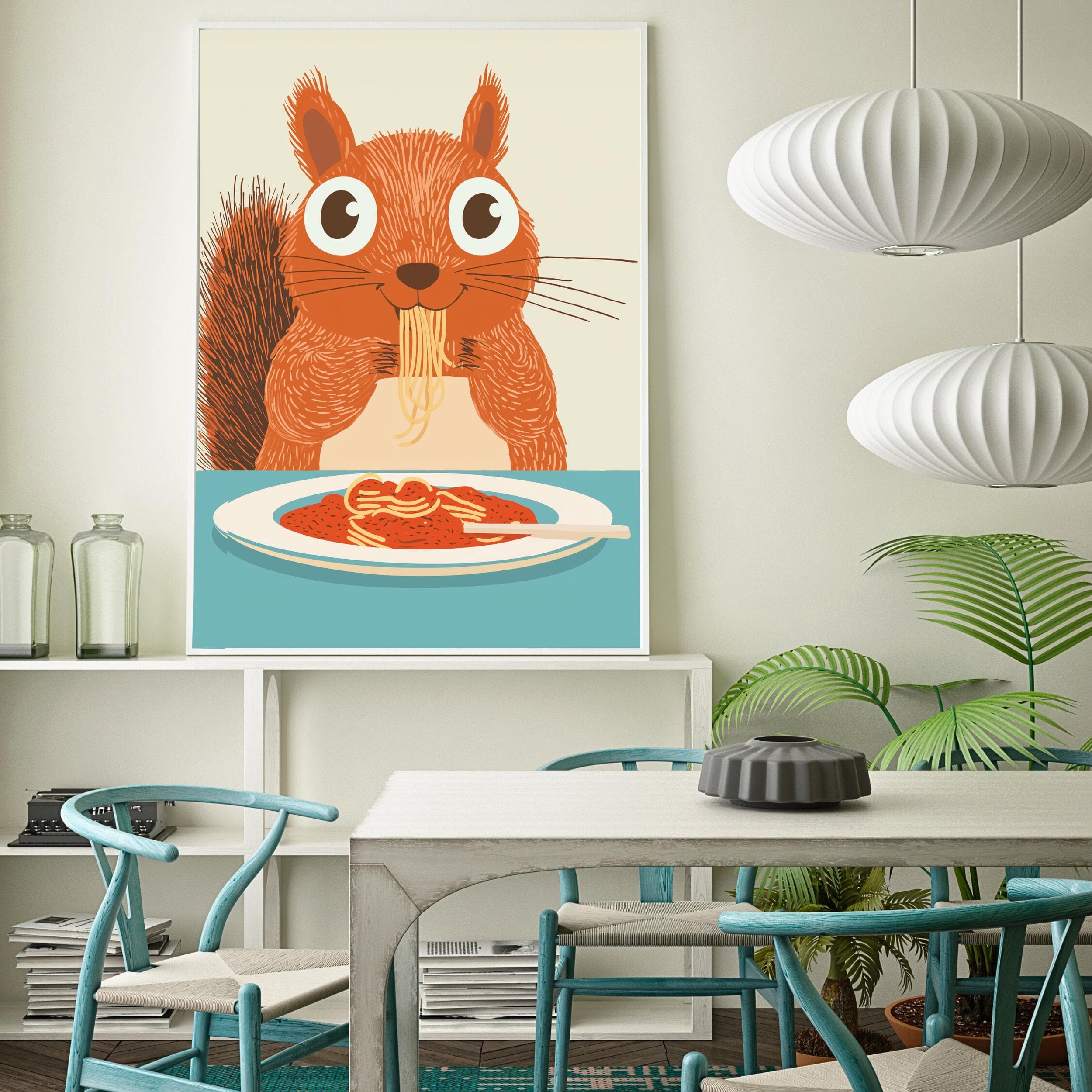 Squirrel Spaghetti Art Print,Whimsical Squirrel Kitchen Decor, Squirrel Pasta Print,Charming Squirrel Kitchen Print, Maximalist Squirrel Art - view 6