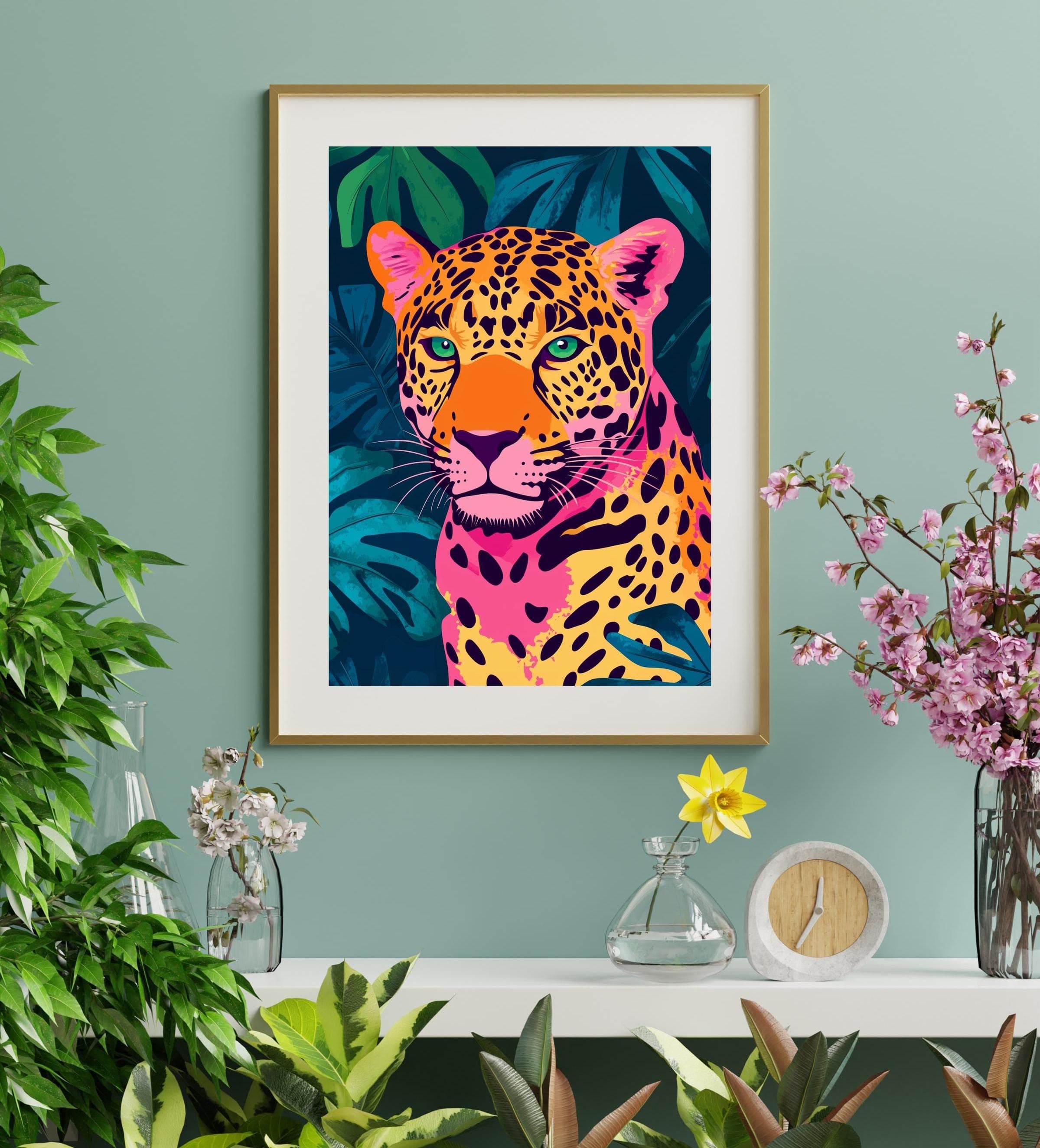Pink Jaguar Wall Art, Eclectic Animal Wall Decor, Eclectic Animal Wall Art, Eclectic Pink Jaguar Print, Colorful Jaguar Wall Art, Pink Art - view 3