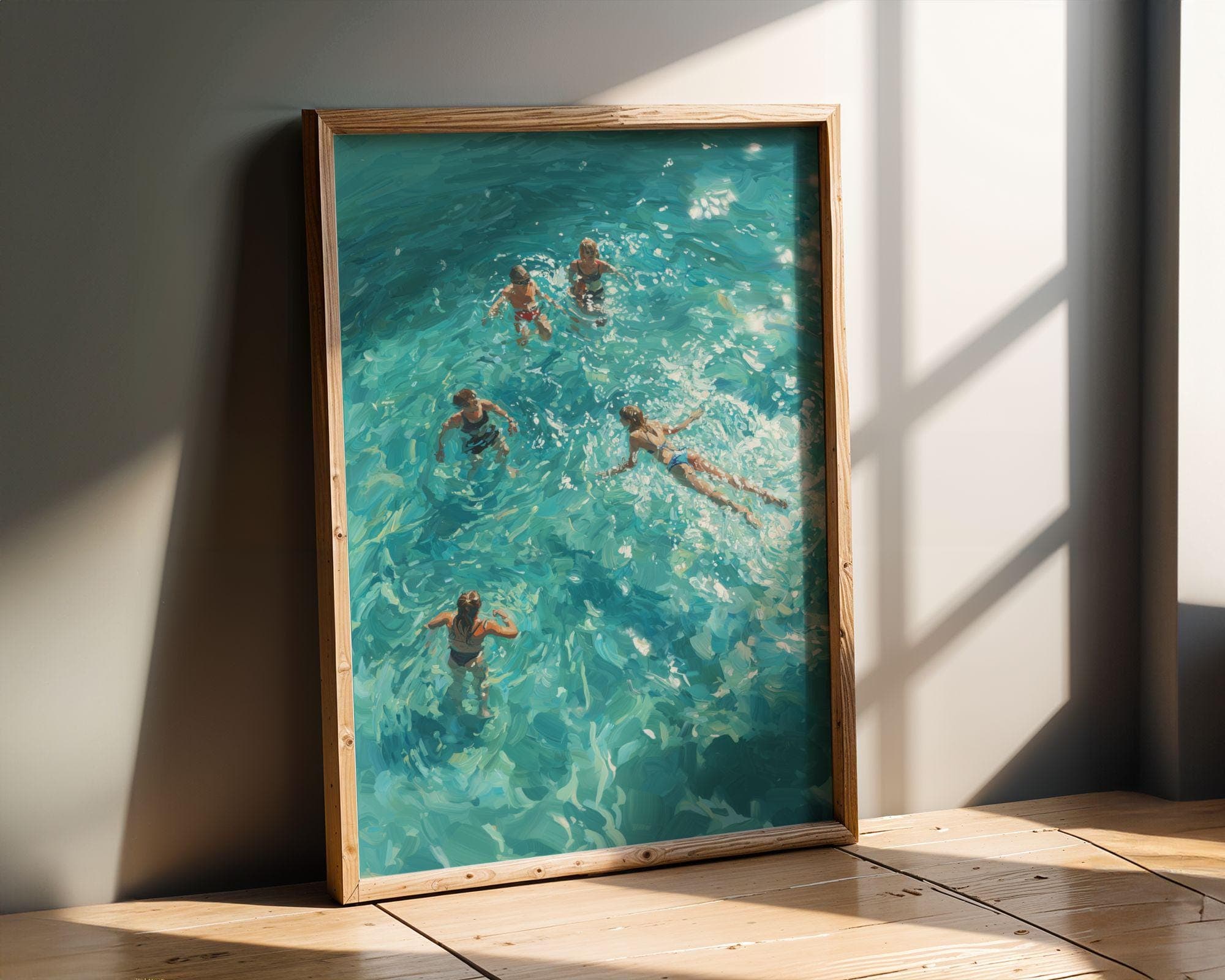 Coastal Wall Art, Turquoise Ocean Swimming Painting, Beach House Wall Decor, Ocean Oil Painting, Beach House Wall Decor, Coastal Bathroom - view 3