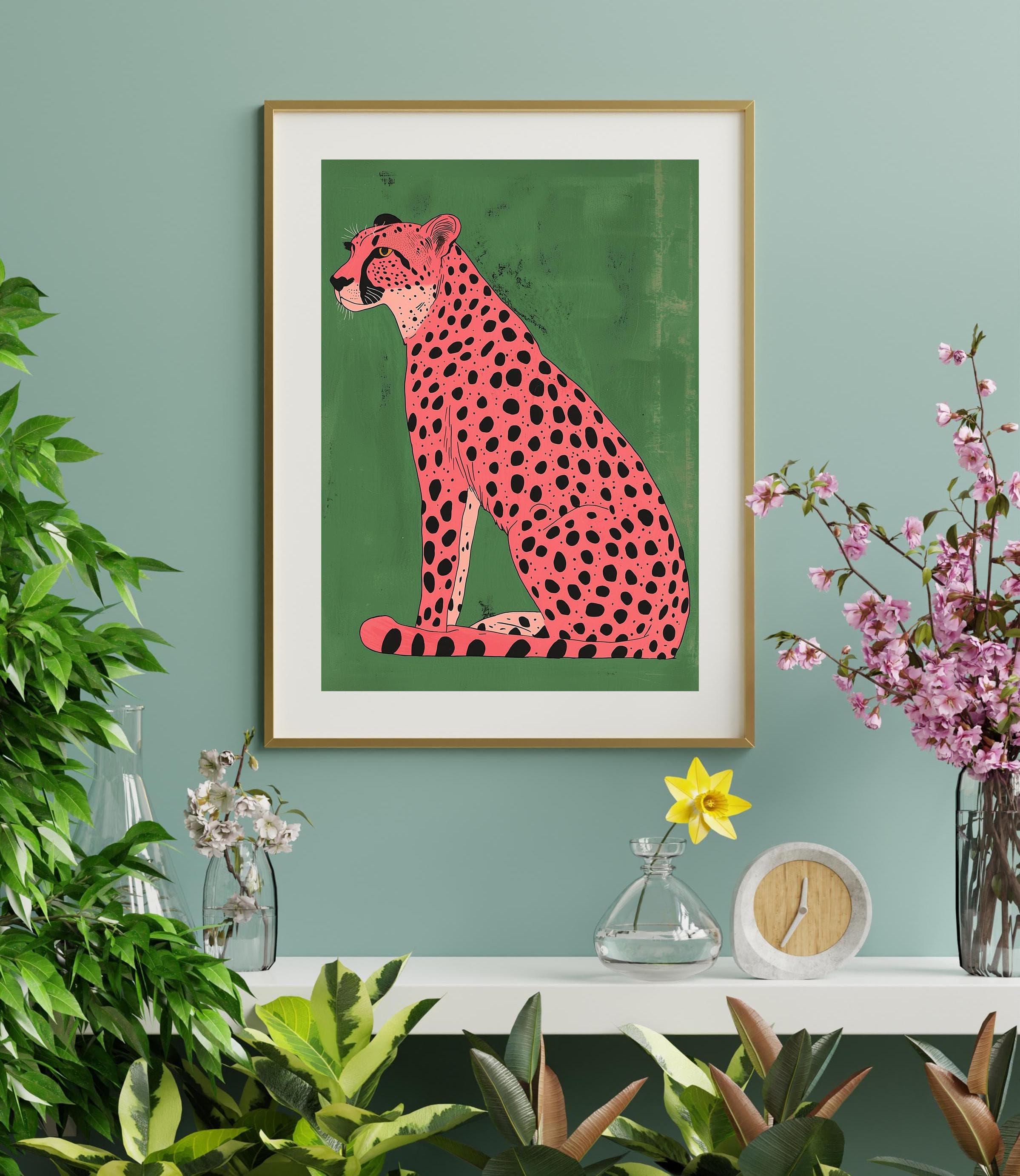 Pink Cheetah Wall Art, Eclectic Animal Wall Decor, Eclectic Animal Wall Art, Eclectic Pink Cheetah Print, Colorful Cheetah Wall Art - view 5