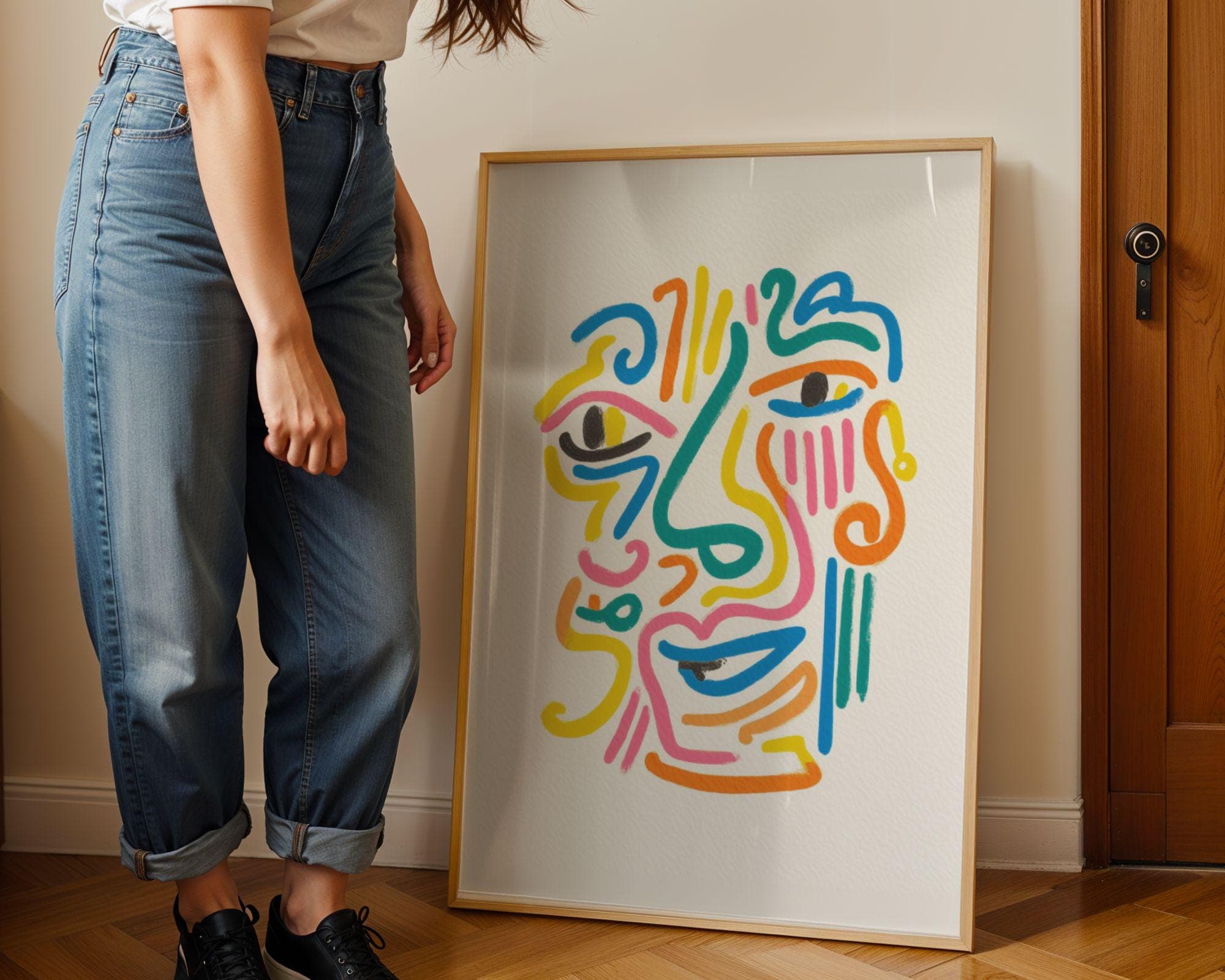 Colorful Abstract Face Line Art, Modern Line Art Print, Colorful Line Art Print – Contemporary Wall Decor, Colorful Minimalist Wall Print - view 5