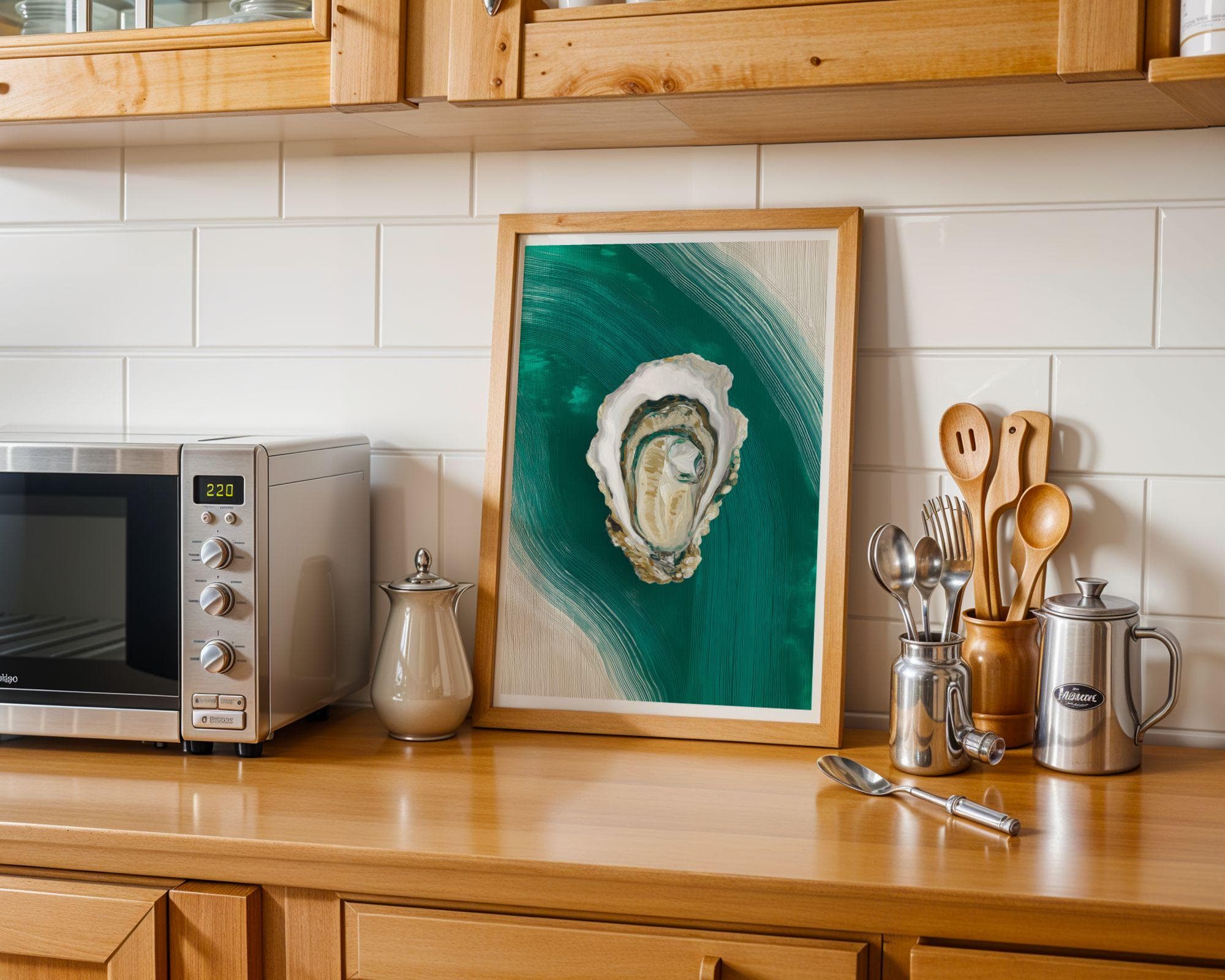 Oyster Shell Wall Art, Coastal Green Ocean Decor, Beach House Print, Minimalist Sea Life Poster, Summer Decor, Teal Ocean Abstract Painting - view 5