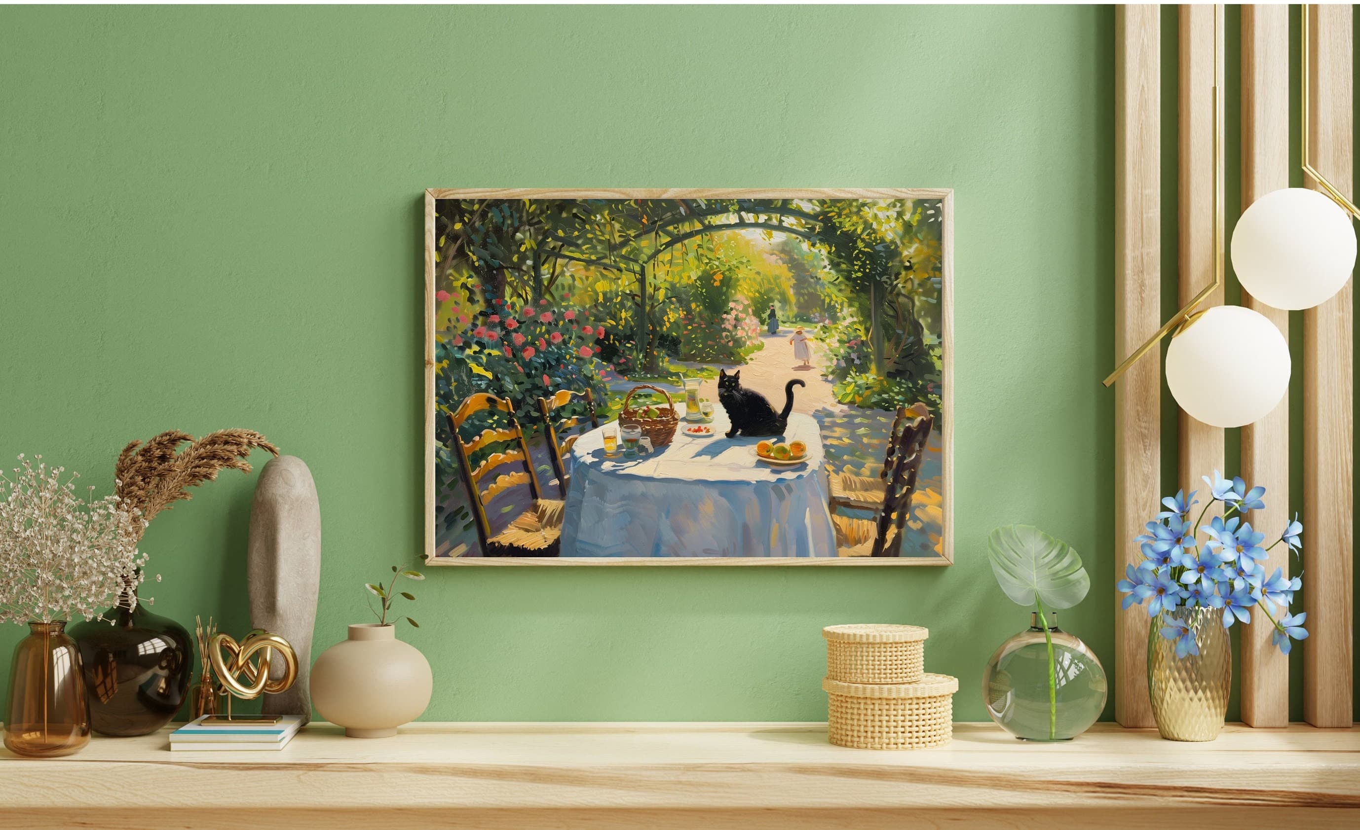 Cat Garden Landscape Art Print, Oil Painting, Monet Black Cat Art, Fresh Fruits Wall Art, Nature Lovers Decor, Monet Painting, Cat Mom Gift - view 5