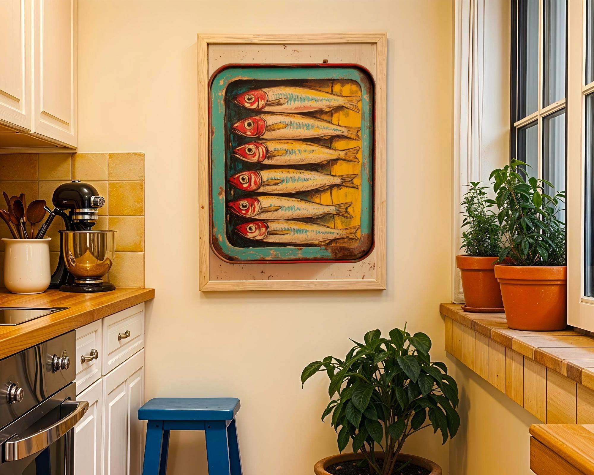 Vintage Sardine Tin Wall Art, Kitchen Poster, Sardine Tin Art, Digital Download, Retro Kitchen Decor, Seafood Wall Art, Retro Wall Print - view 5