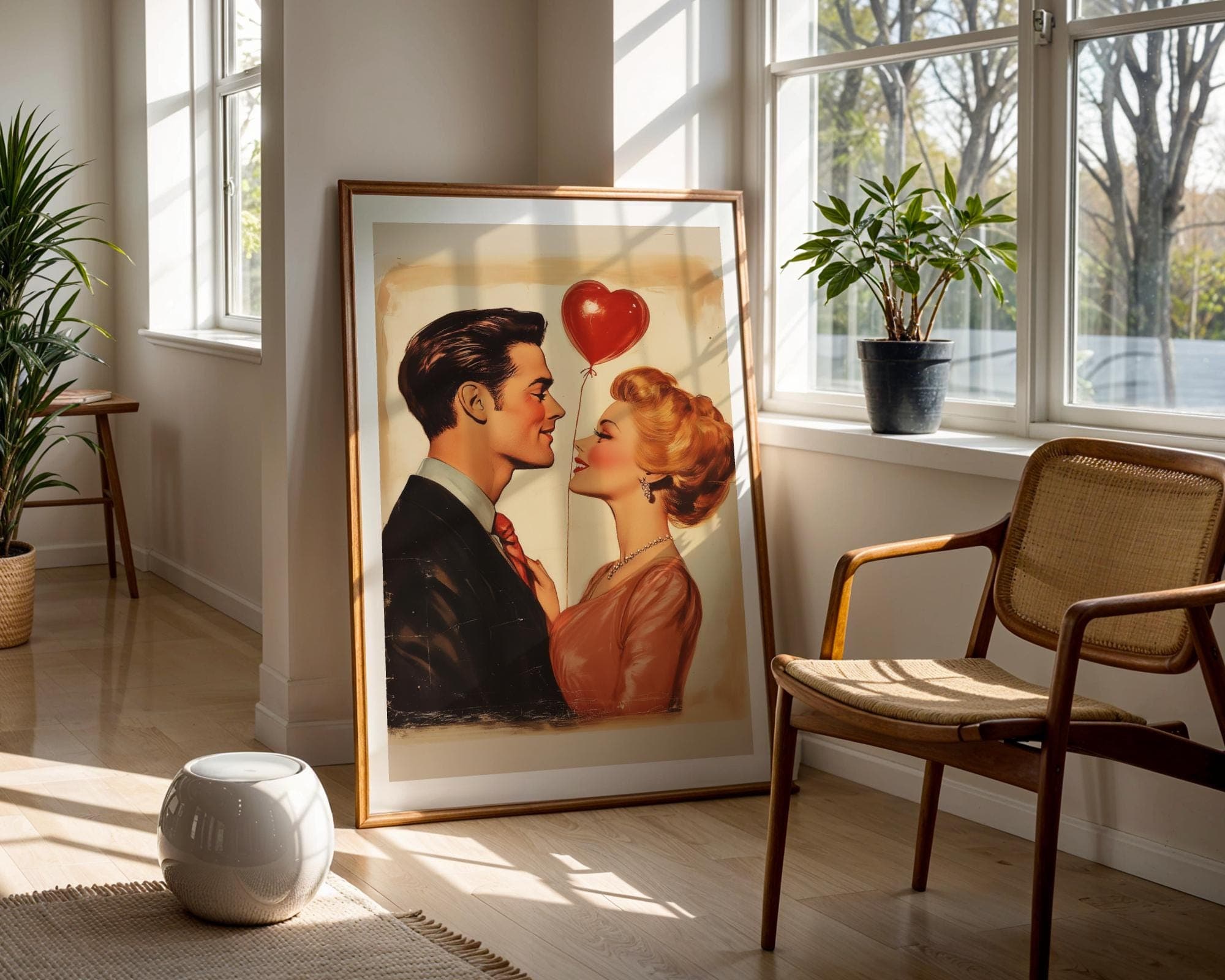 Romantic Vintage Couple Wall Art, Romantic Gift Wall Art, Love Story Wall Print, Romantic Retro Painting, Trendy, Maximalist, Digital, Art - view 5