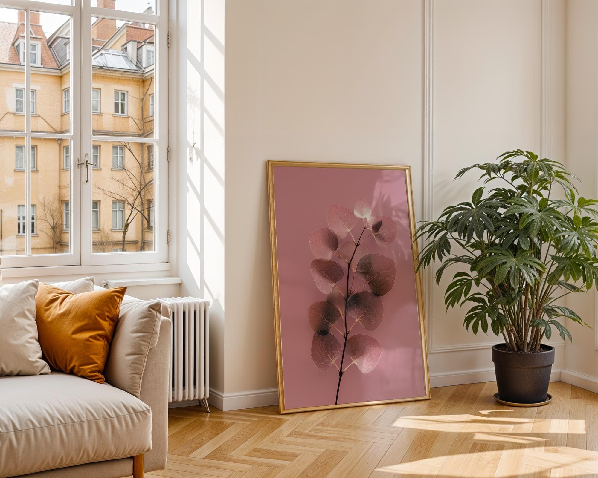 Soft Pink X-Ray Leaf Botanical Wall Art Print, Minimal Botanical Print, Soft Modern Nature Wall Art, Soft Pink Minimal Decor Poster - view 4