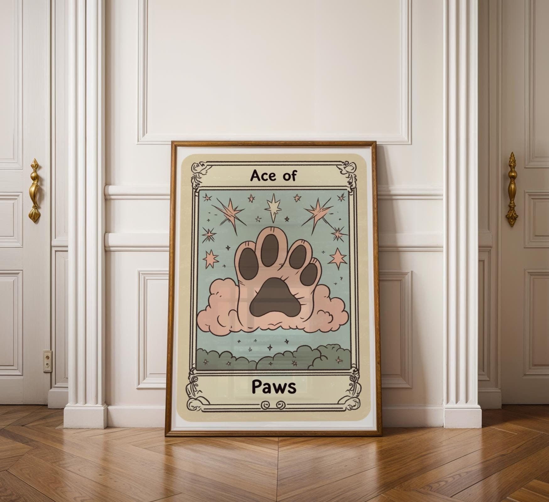 Ace of Paws Tarot Art, Downloadable Ace Art, Celestial Cat Paw Print, Vintage Tarot Cat Art, Ace of Paws Poster, Tarot Aesthetic, Card Print