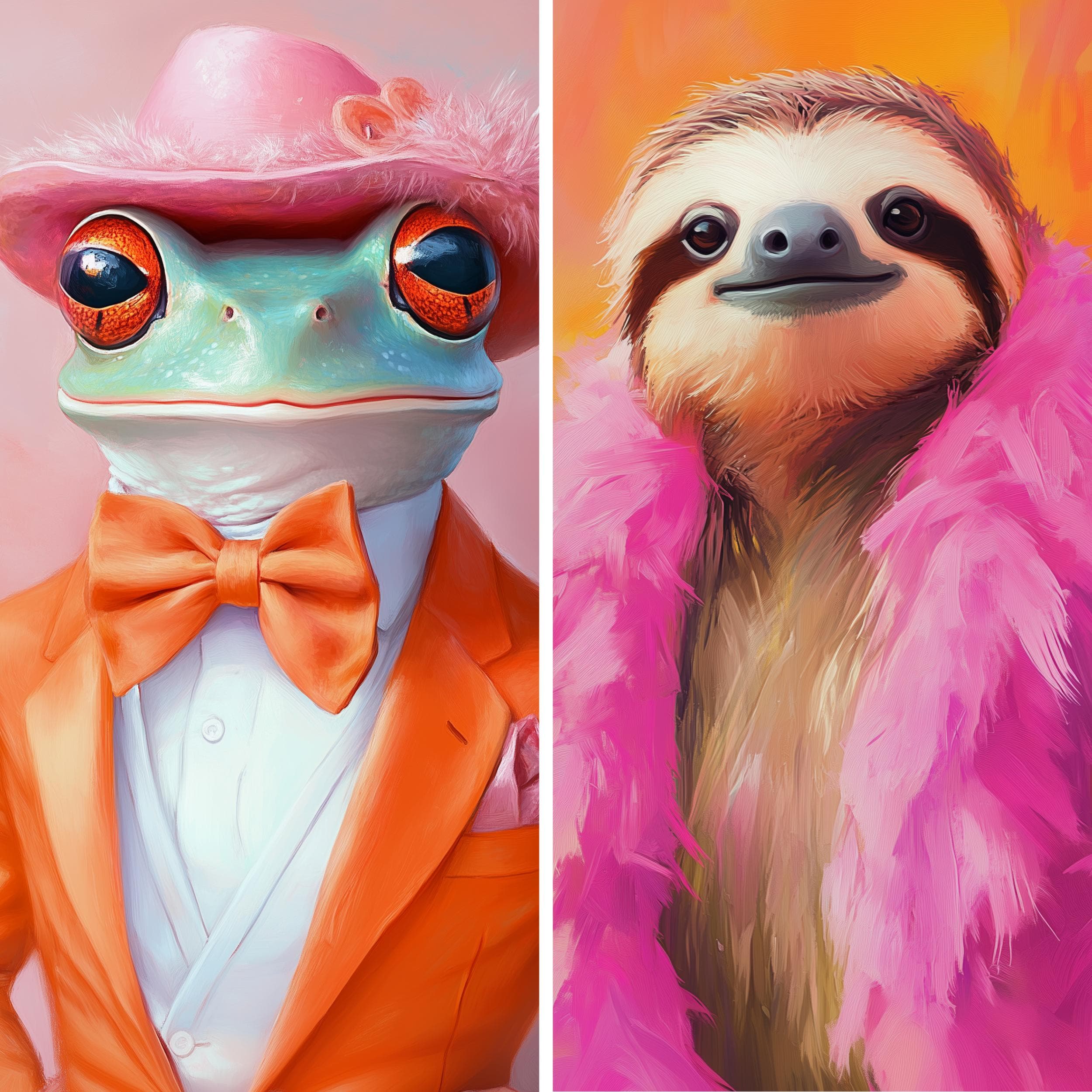 Colorful Animal Fashion Art Prints Maximalist Wall Art Funky Animal Fashion Portraits Cute Hipster Print Quirky Wall Art Preppy Print - view 2