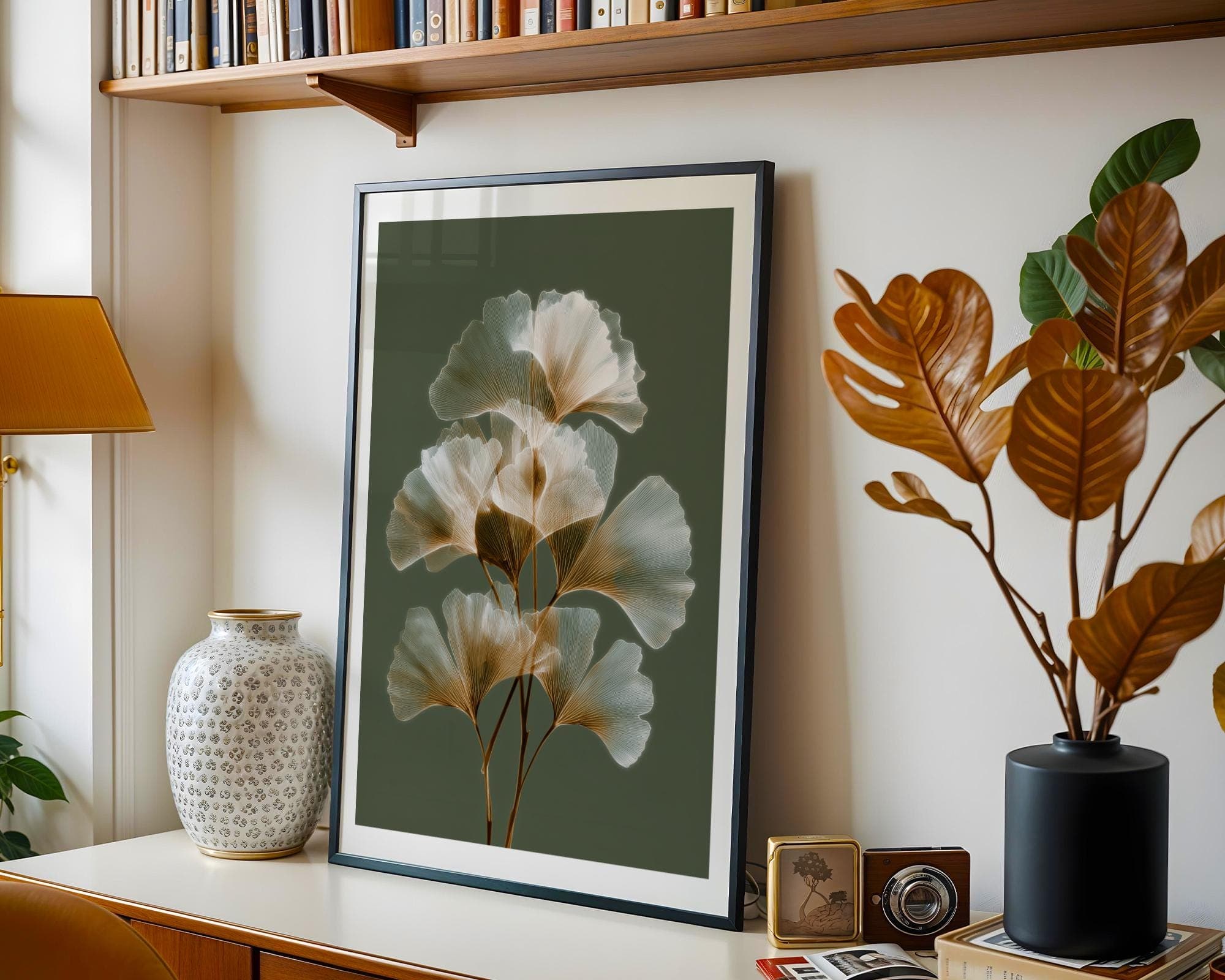 X Ray Ginkgo Leaf Wall Art Botanical Green Beige Radiograph Print Modern Minimal Nature Decor, Elegant Natural Art Print, Minimalist Floral - view 4