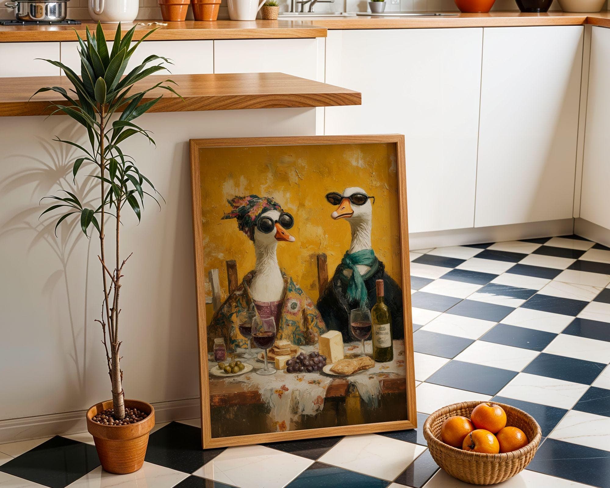 Funny Duck Wall Art, Funny Goose Art, Quirky Wall Art for Kitchen, Funny Kitchen Art, Wine Lover Wall Art, Silly Goose Wall Print, Digital - view 4