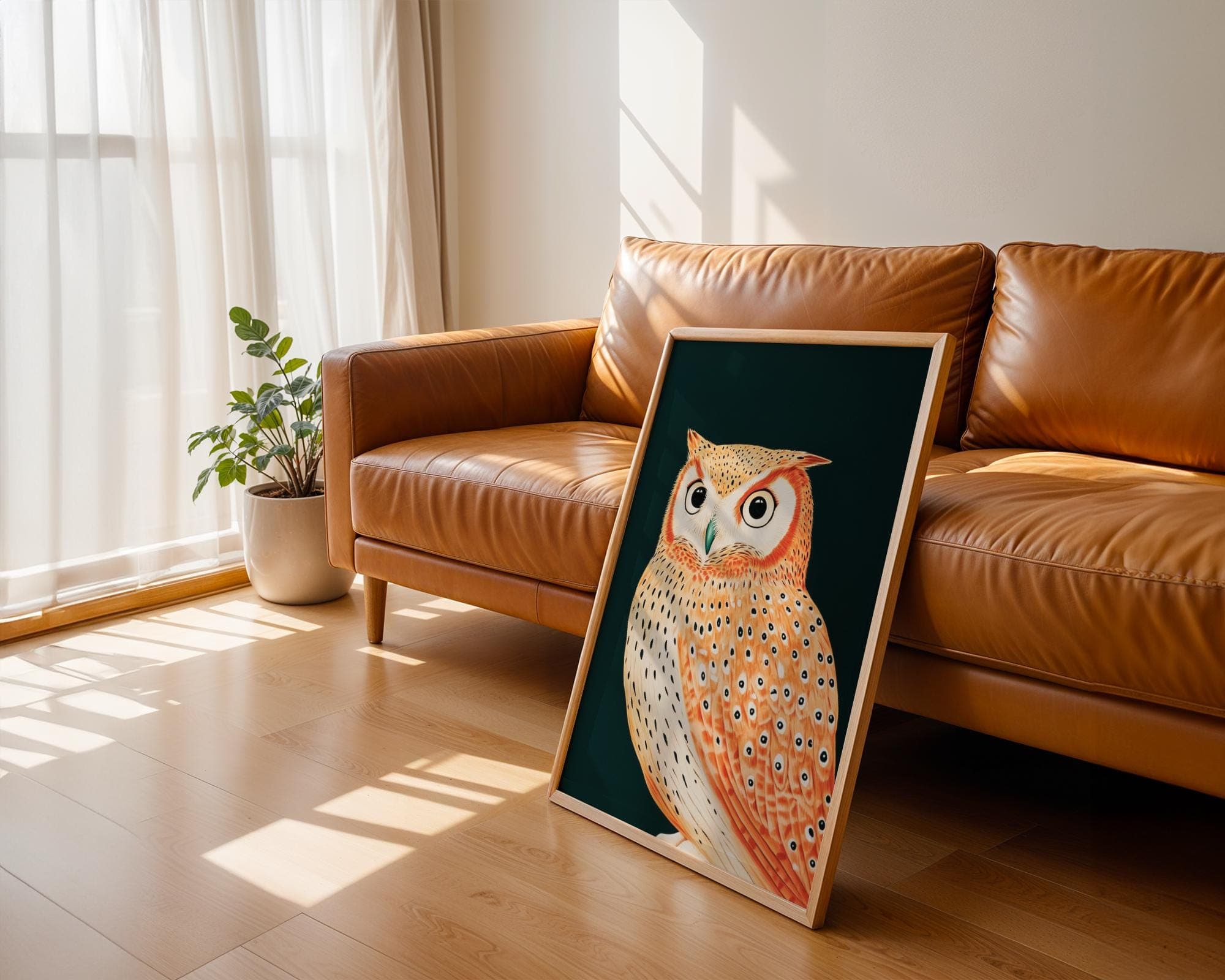 Owl Wall Art Print, Forest Animal Wall Poster, Scandinavian Owl Wall Decor, Orange Owl Art, Scandinavian Wall Poster, Digital Download - view 3
