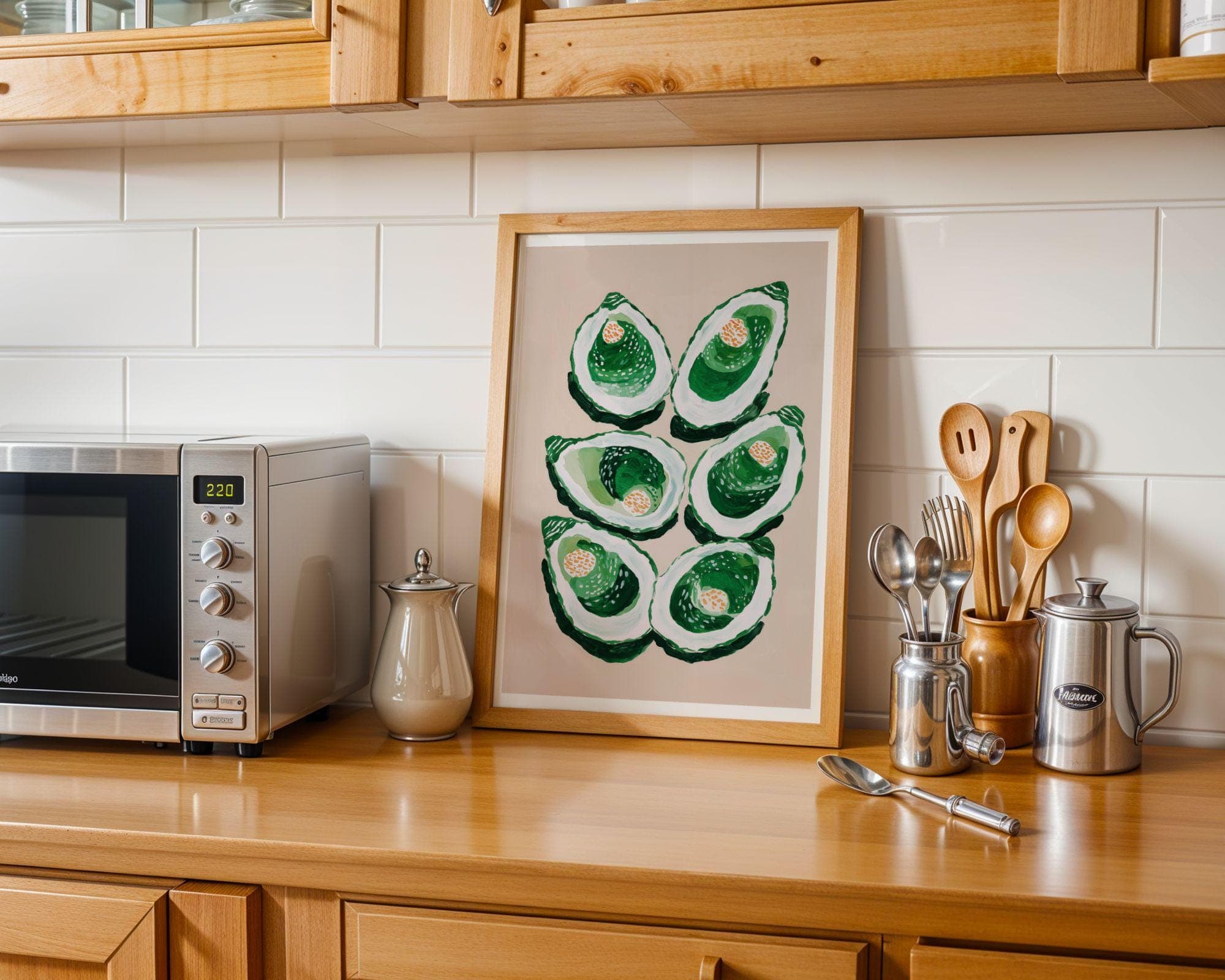 Original Oyster Wall Art | Emerald Green Acrylic Painting | Coastal Dining Room Decor | Kitchen Art Print | Seafood Art | | Food Lover Gift - view 5