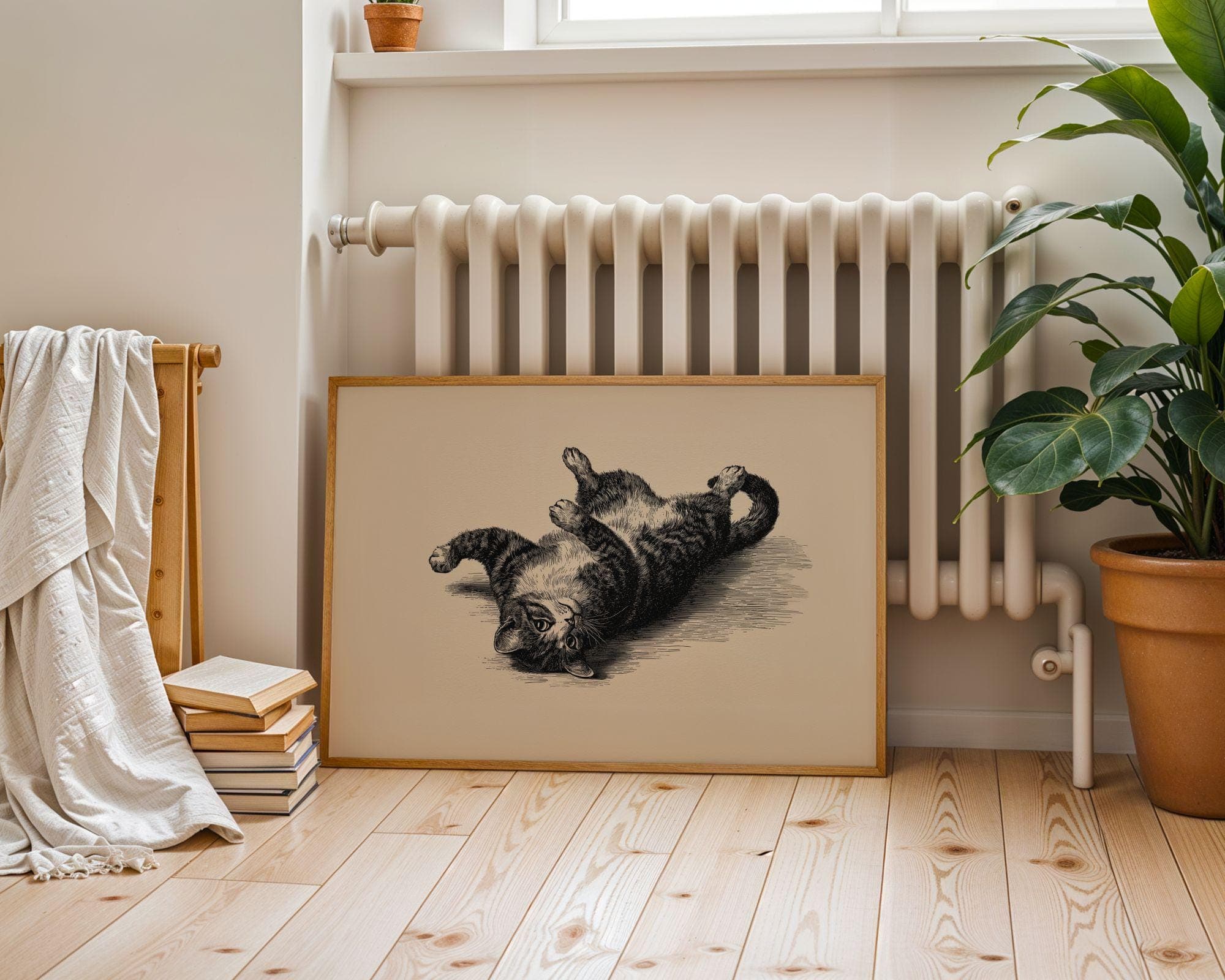 Playful Cat Vintage Print, Funny Cat Wall Art, Whimsical Animal Art, Cat Line Art, Cat Lover Gift Print – Quirky Kitty Art, Digital Art