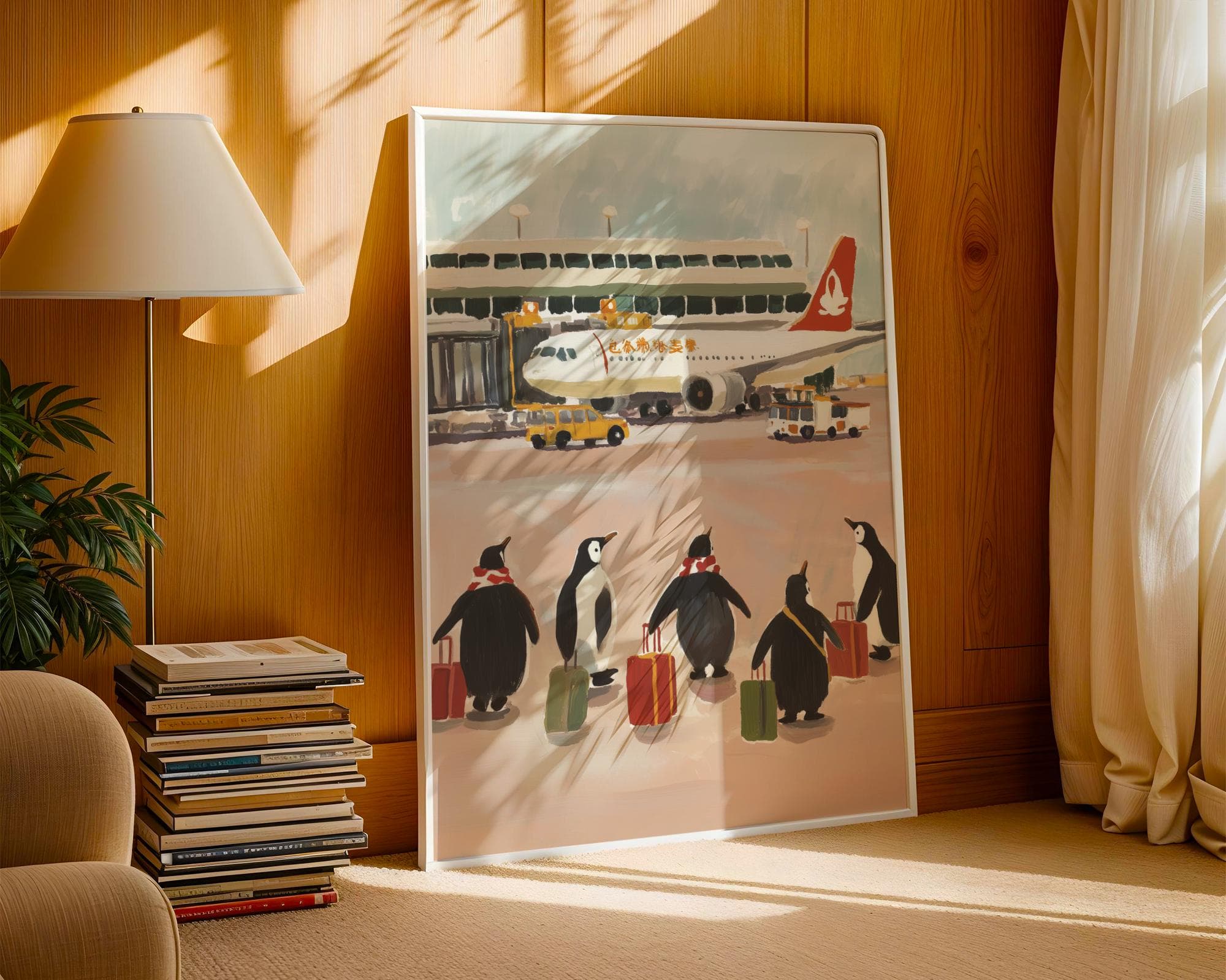 Penguin Travel Art Print, Funny Penguins at the Airport, Vintage Animal Poster, Quirky Travel Print, Quirky Penguin Art, Penguin Poster - view 5