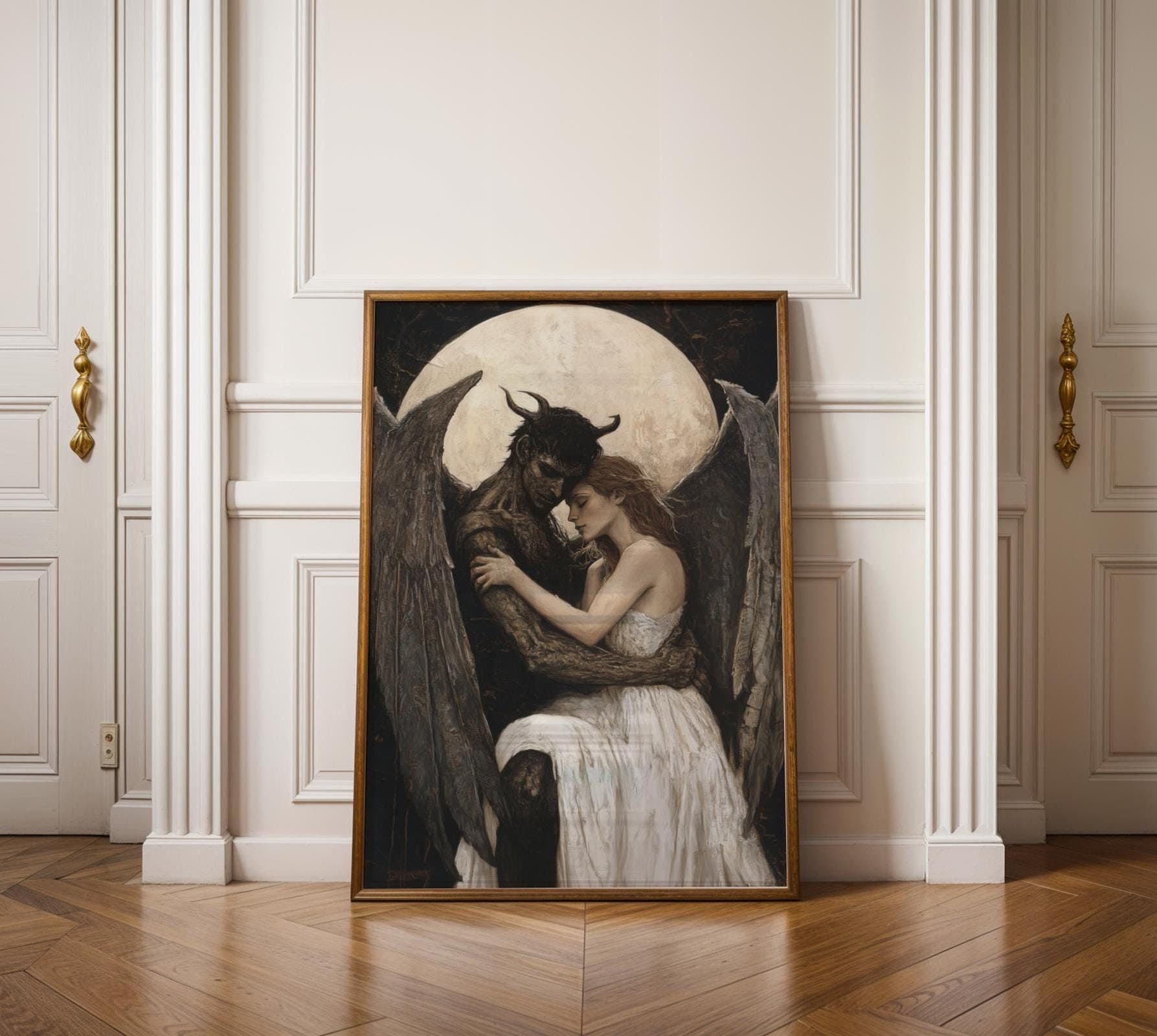 Victorian Gothic Angel and Demon Painting, Gothic Victorian Wall Art, Moody Victorian Art, Dark Victorian Love Painting, Gothic Romantic Art