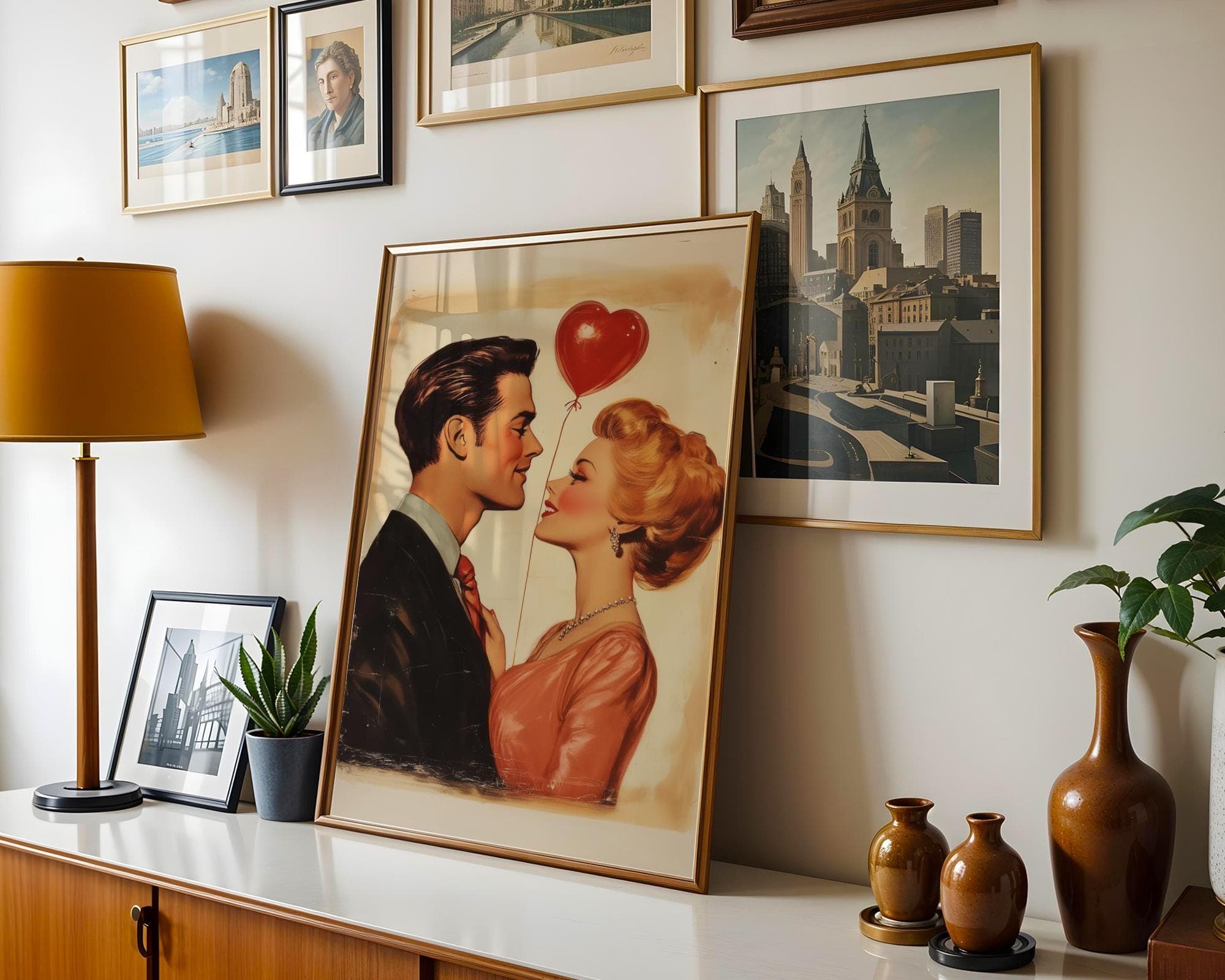 Romantic Vintage Couple Wall Art, Romantic Gift Wall Art, Love Story Wall Print, Romantic Retro Painting, Trendy, Maximalist, Digital, Art - view 3