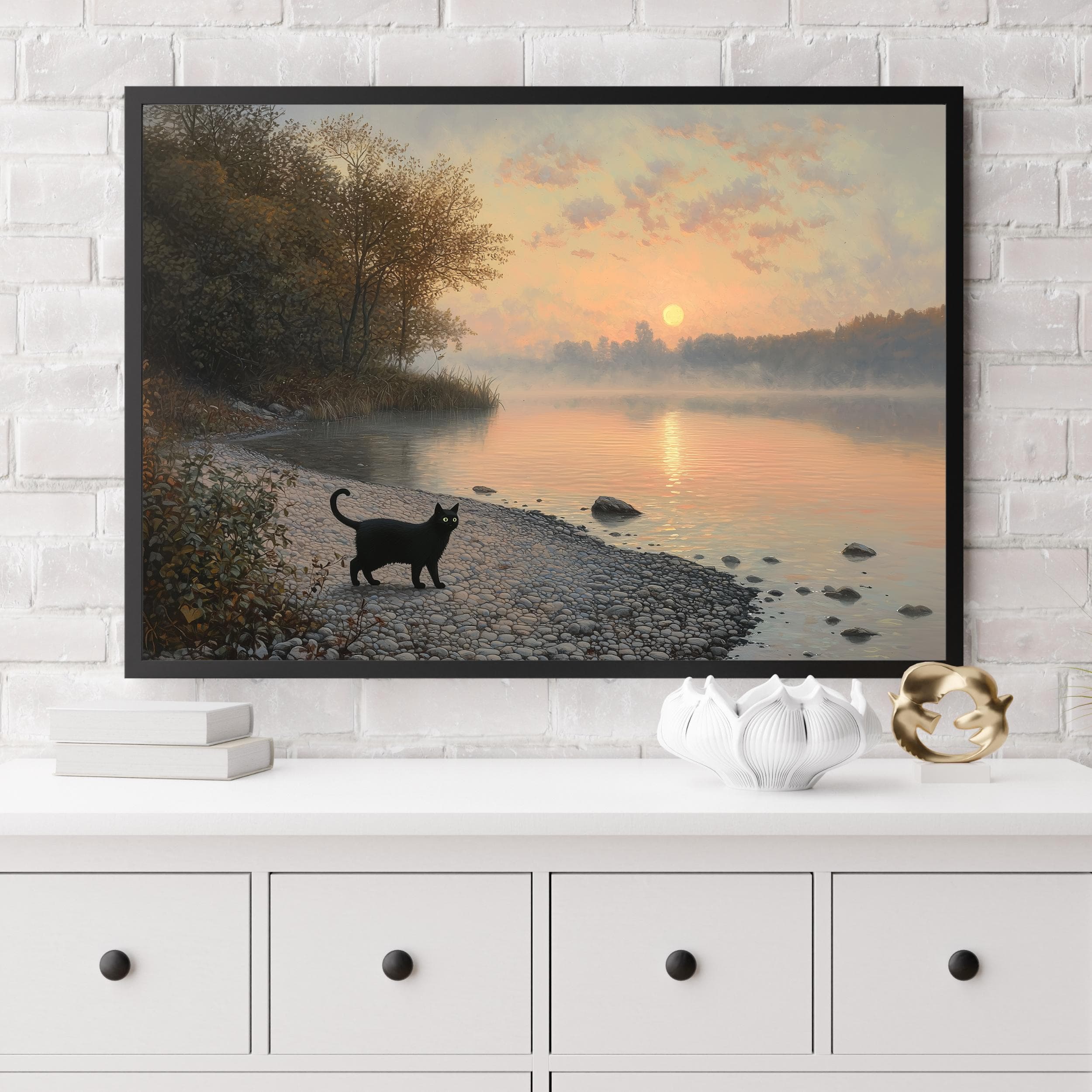 Vintage Black Cat Wall Art, Moody Cat Painting Wall Art, Digital Wall Art, Cat Printable, Printable Digital, Whimsical Black Cat Wall Art - view 5