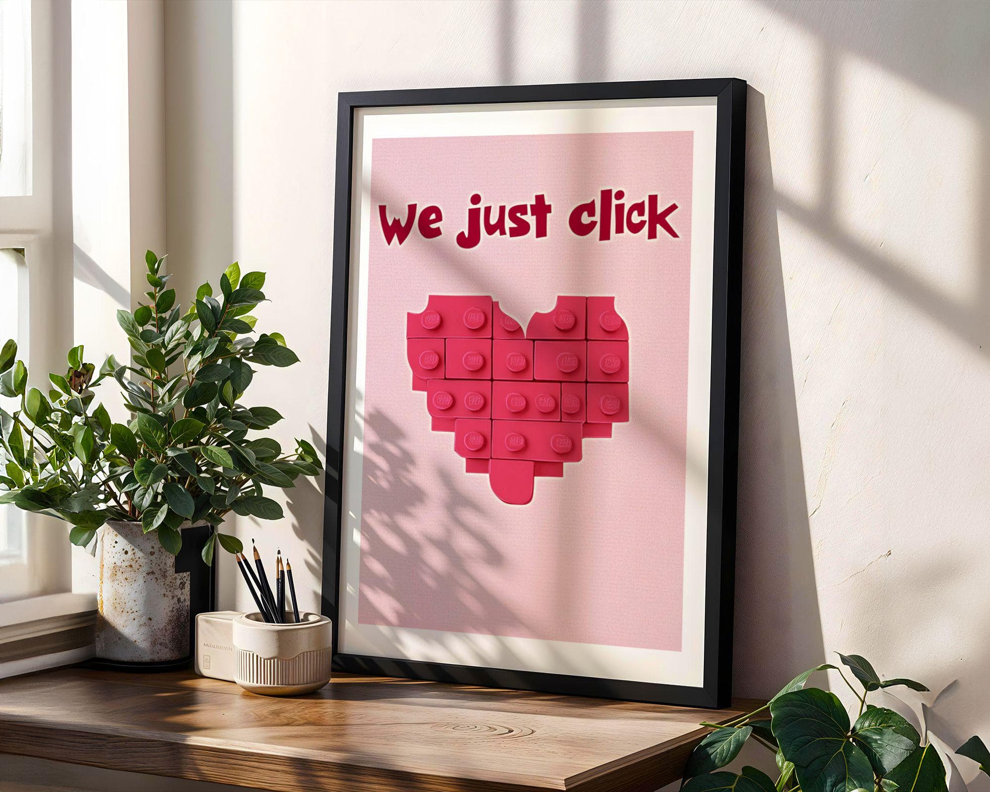 Romantic Lego-Inspired Valentine Wall Art, Valentine's Day Decor, Valentine's Gift, Valentine's Day Digital Print, Pink Digital Print - view 5