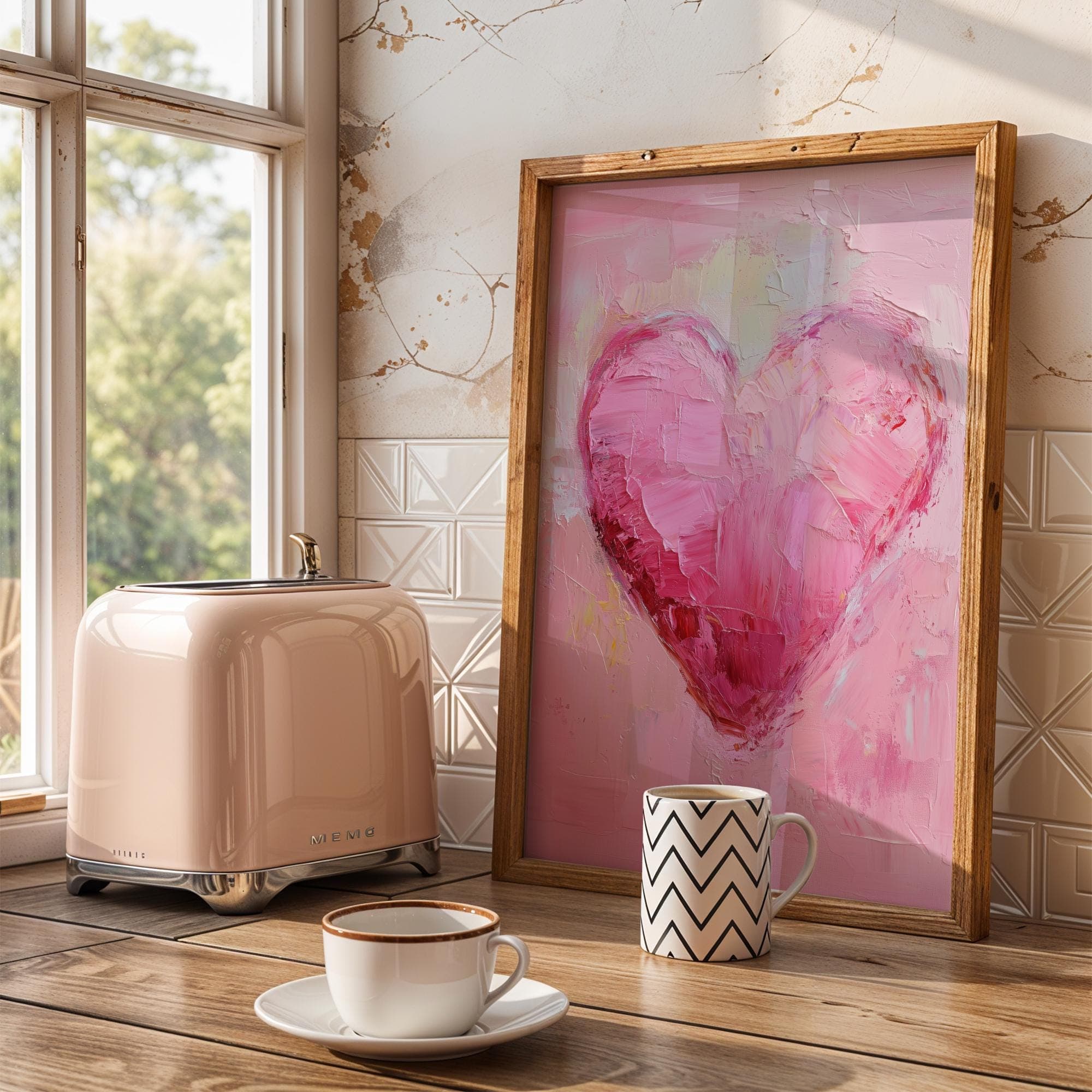 Valentines Day Red Pink Heart Print Valentines Wall Art Vintage Valentines Day Decor Romantic Wall Art Valentines Day Gift For Her Art - view 2