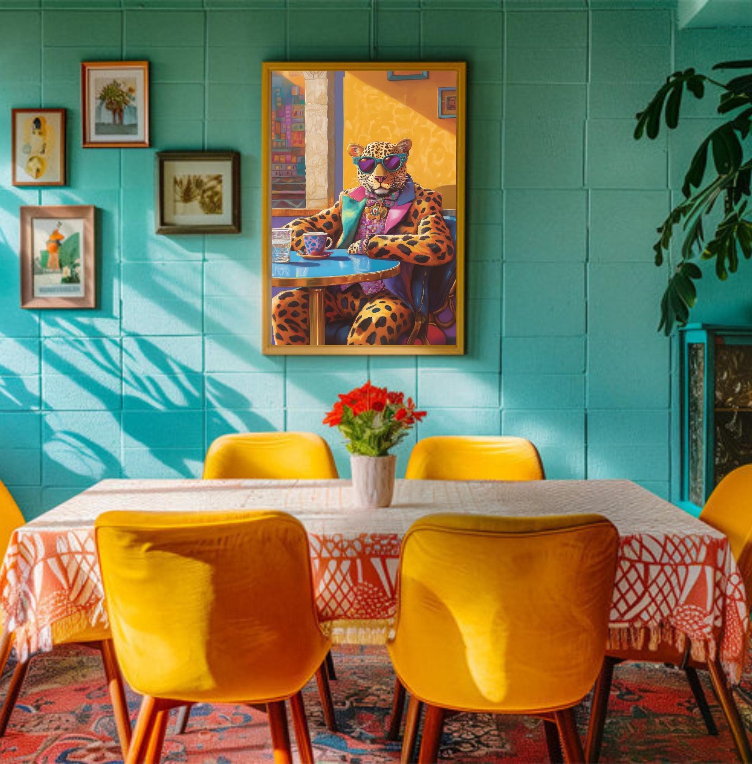 Funky Leopard Print, Maximalist Eclectic Wall Art, Preppy Decor, Colorful Art, Apartment Decor, Dopamine Decor, Pink and Orange Wall Art - view 6