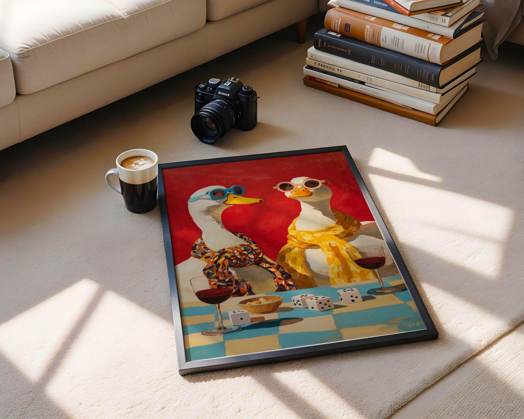 Funny Duck Wall Art Kitchen Decor, Retro Duck Couple Wall Art, Duck Wine Art Kitchen Decor, Duck Wine Art Kitchen Decor, Quirky Animal Print - view 2