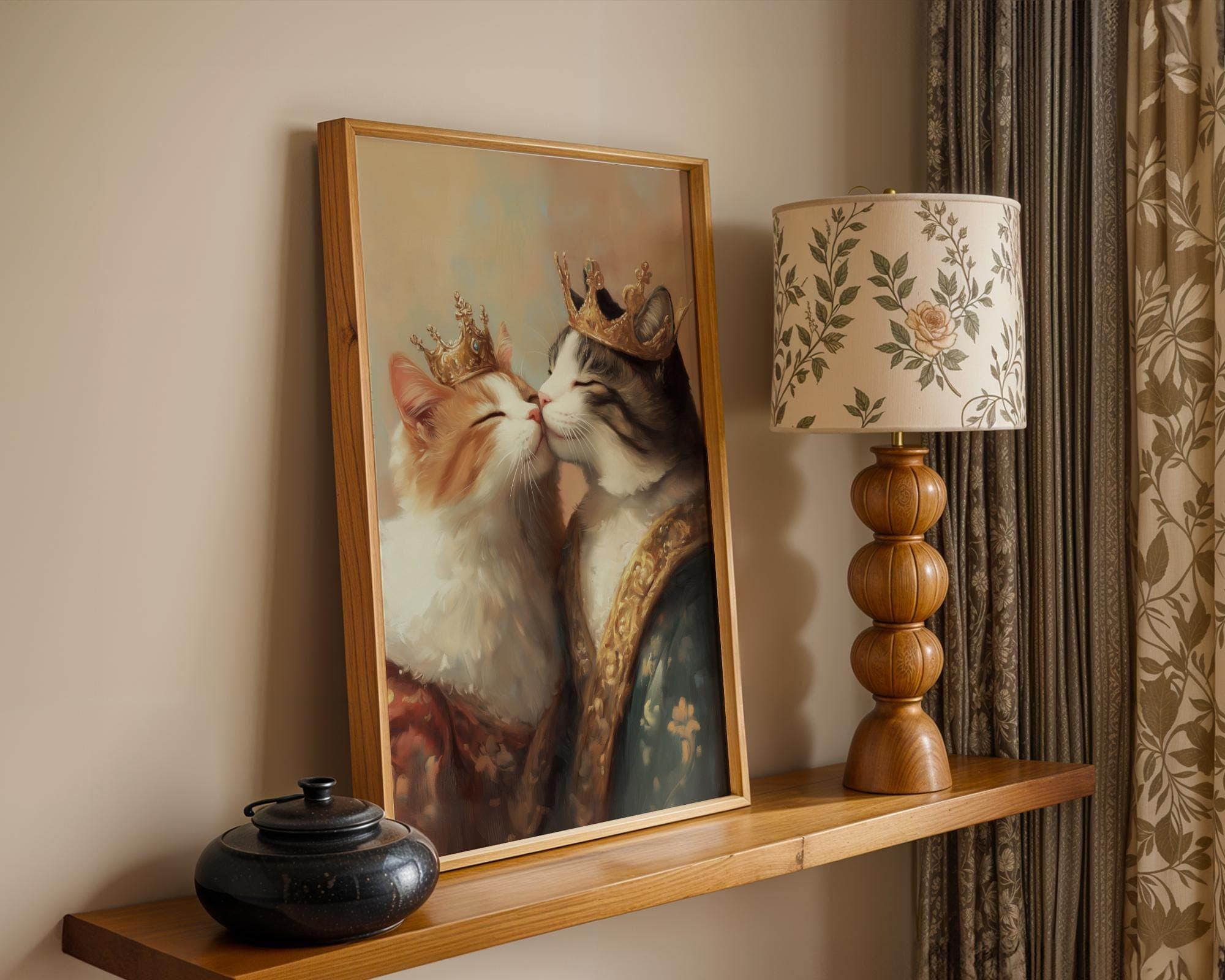 Royal Cat Couple Wall Art, Cat Couple Painting, Quirky Cat Poster, Regal Cats Painting, Whimsical Couple Decor, Fantasy Art, Cat Print - view 5