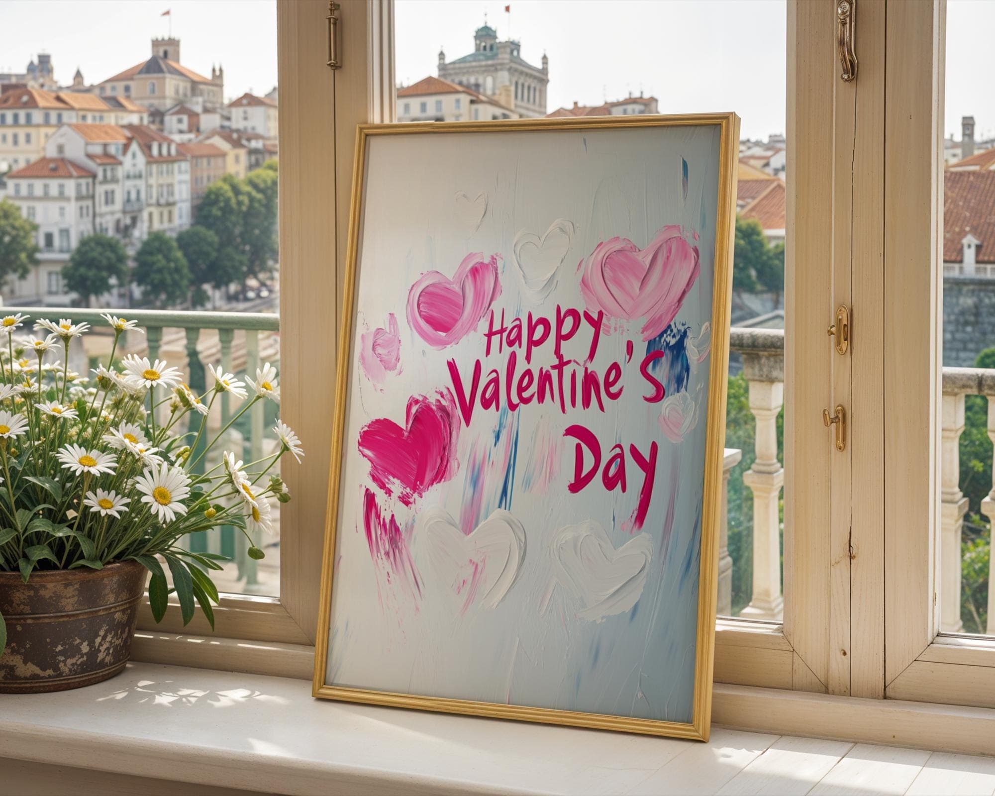 Happy Valentine's Day Wall Art, Heart Oil Painting, Romantic Abstract Art, Valentine's Day Decor, Printable, Digital, Hearts Art Prints - view 3