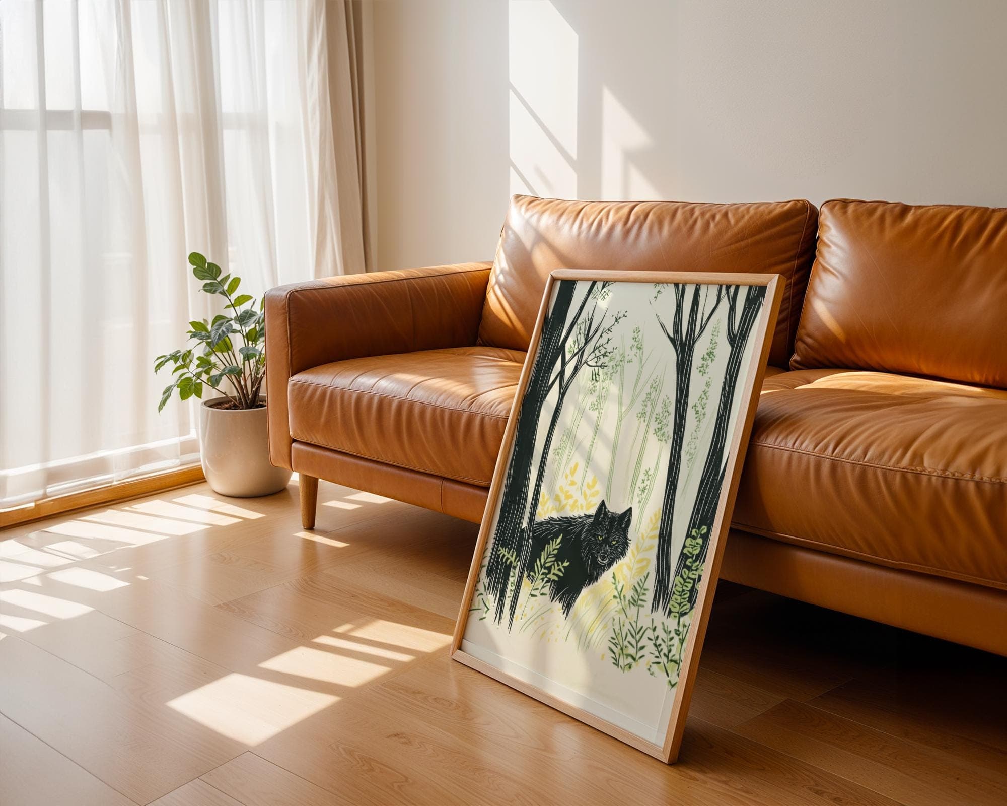 Mystical Black Wolf Wall Art, Rustic Black Wolf Painting, Forest Animal Print for Nature Lovers, Wildlife Art, Digital Download, Wolf Poster - view 7