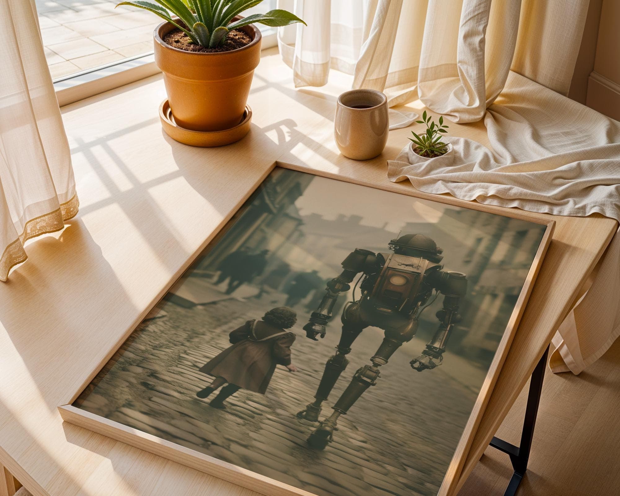Surreal Robot and Child Print – Futuristic Steampunk Fantasy Artwork for Boys Room or Sci Fi Lovers, Whimsical Steampunk Wall Decor - view 5