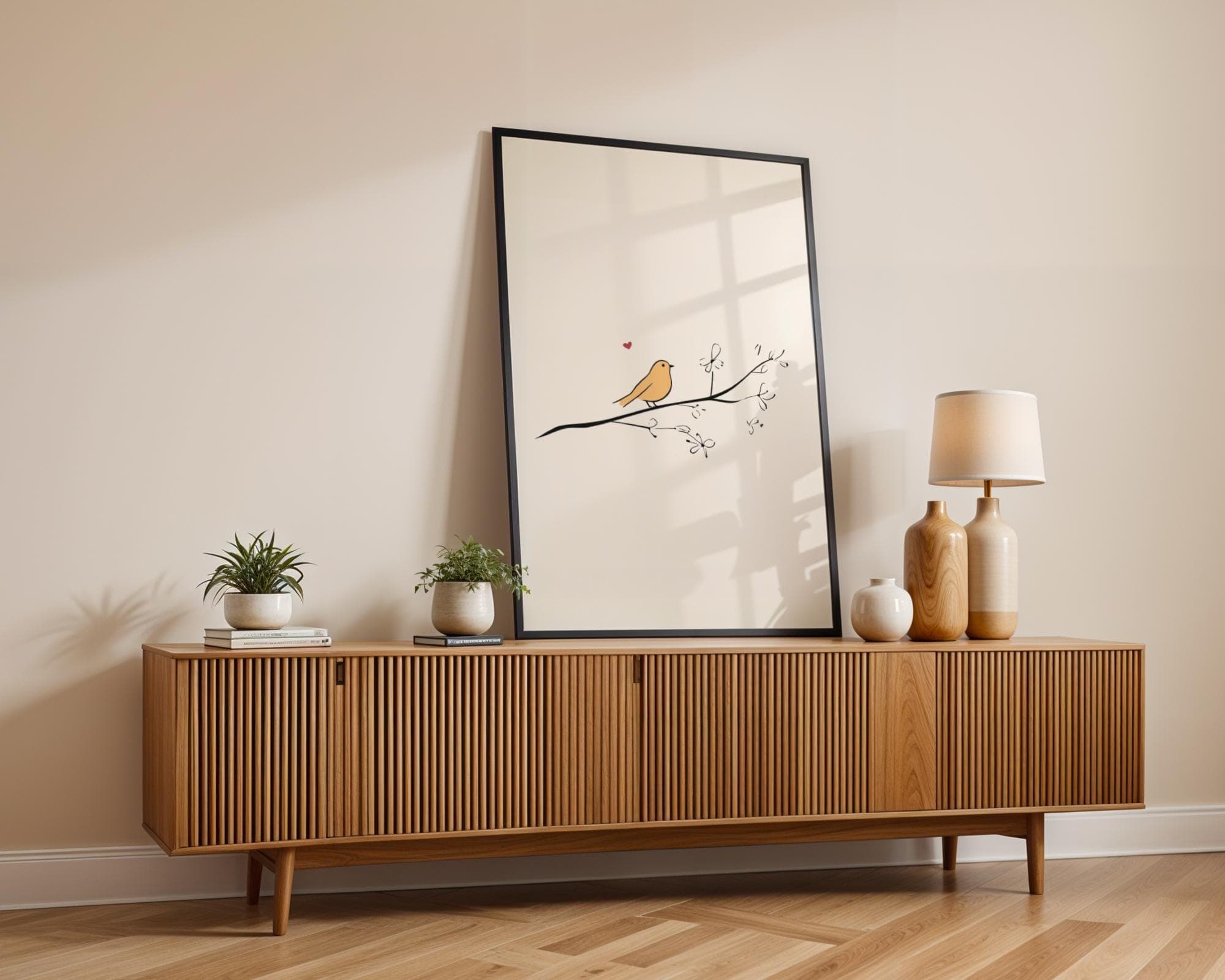 Minimalist Bird Wall Art, Scandinavian Yellow Bird Art, Yellow Bird Line Art, Soft Scandinavian Decor Print, Delicate Bird Poster - view 6