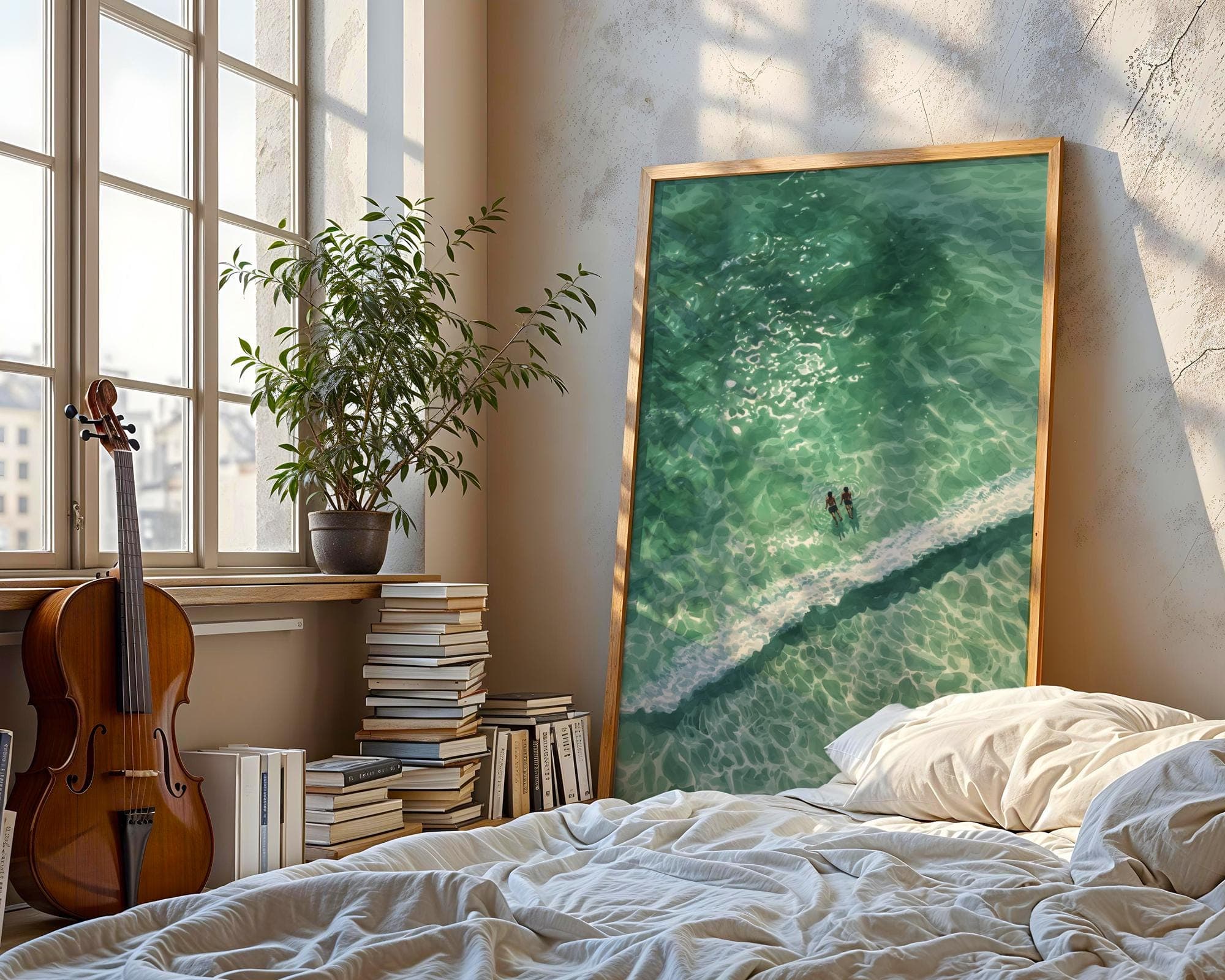 Turquoise Sea Wall Decor, Aerial Beach Poster, Digital Download, Beach House Art Print, Modern Ocean Poster, Tropical Beach Art, Seaside Art - view 2