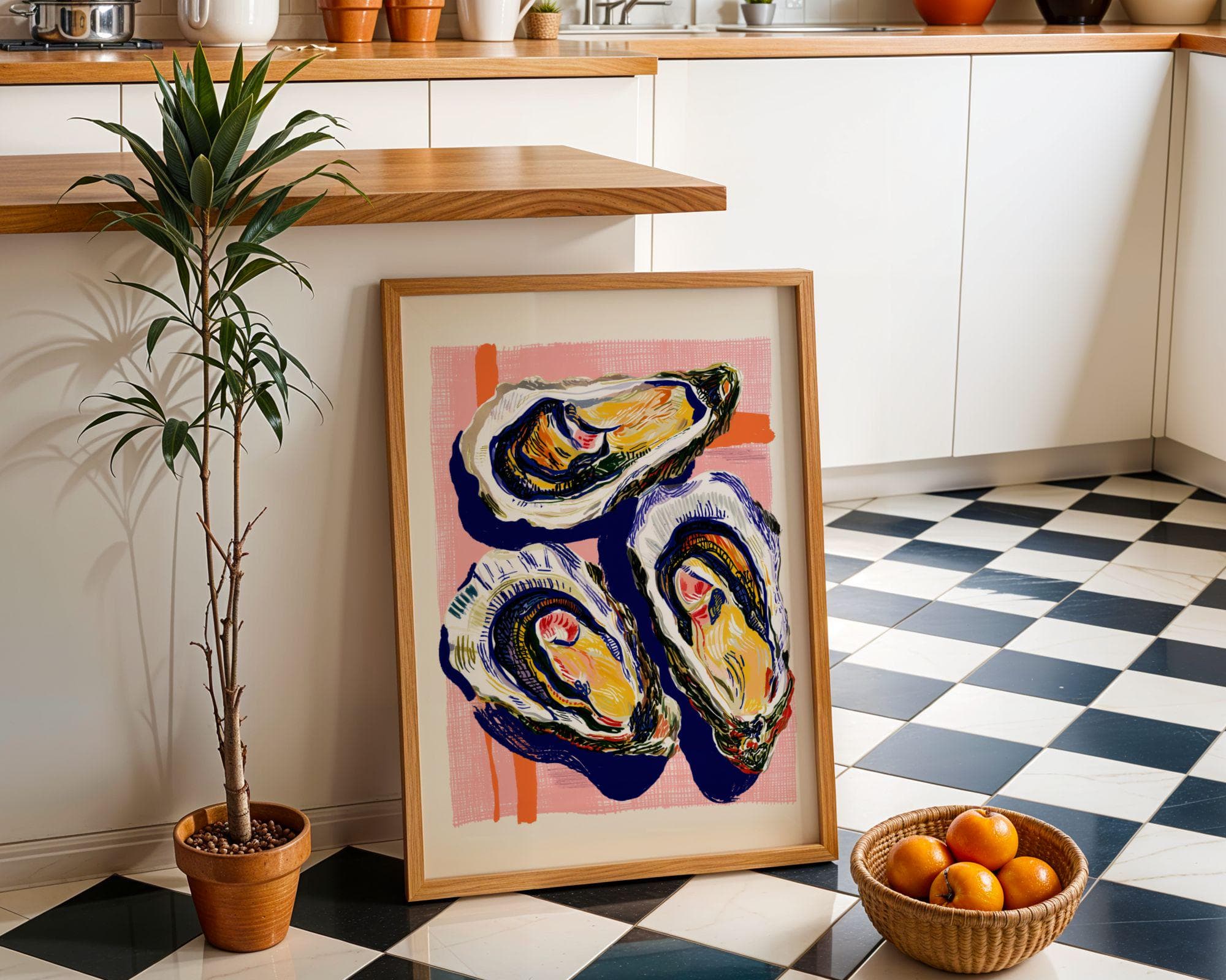 Colorful Oyster Wall Art Print, Coastal Kitchen Decor, Modern Seafood Illustration, Nautical Beach House Wall Art, Oyster Print, Digital Art - view 3