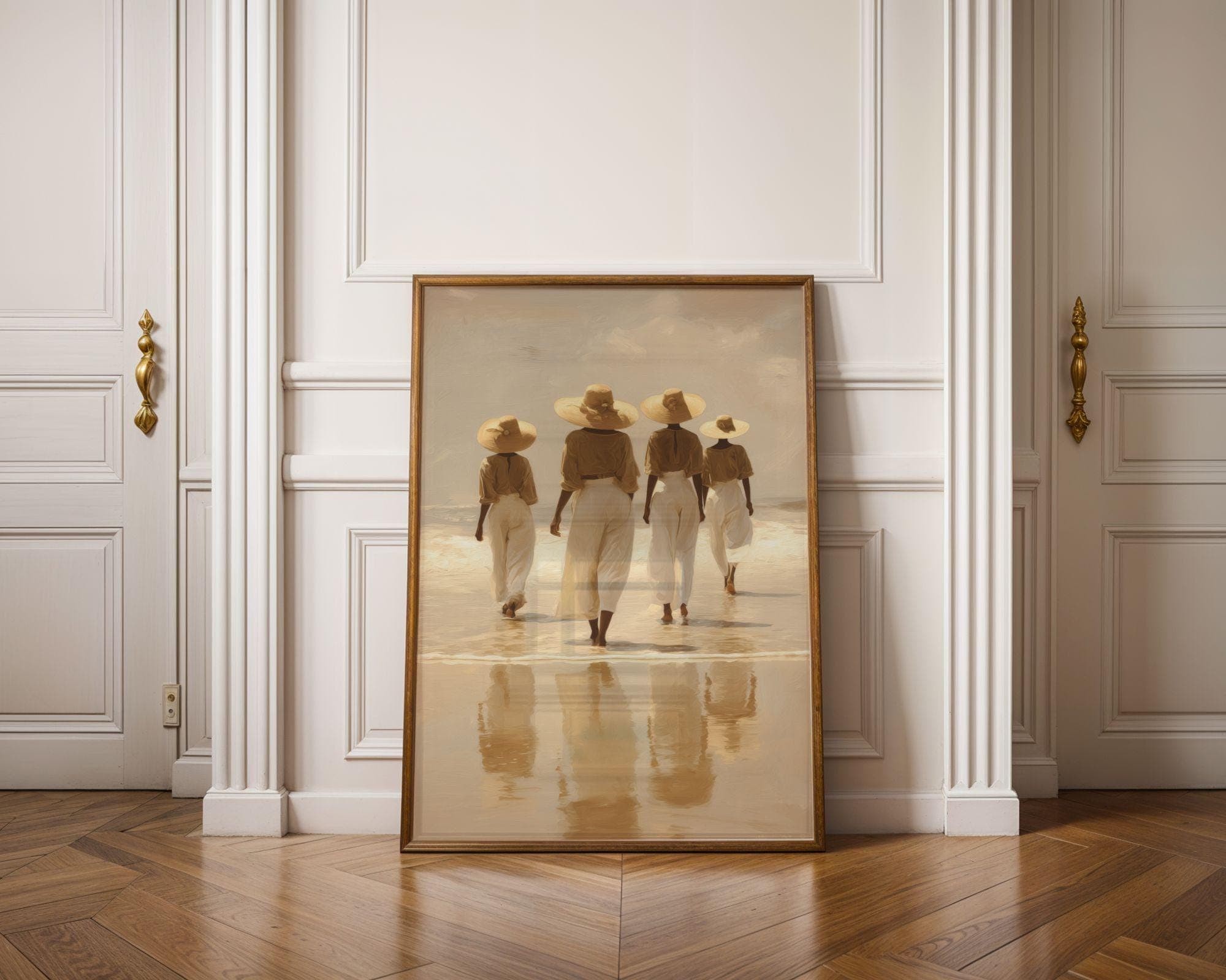 African American Wall Art, Feminine Wall Decor, Beach Wall Art Print, Coastal Women in Straw Hats, Neutral Seascape, Minimal Decor, Digital - view 5