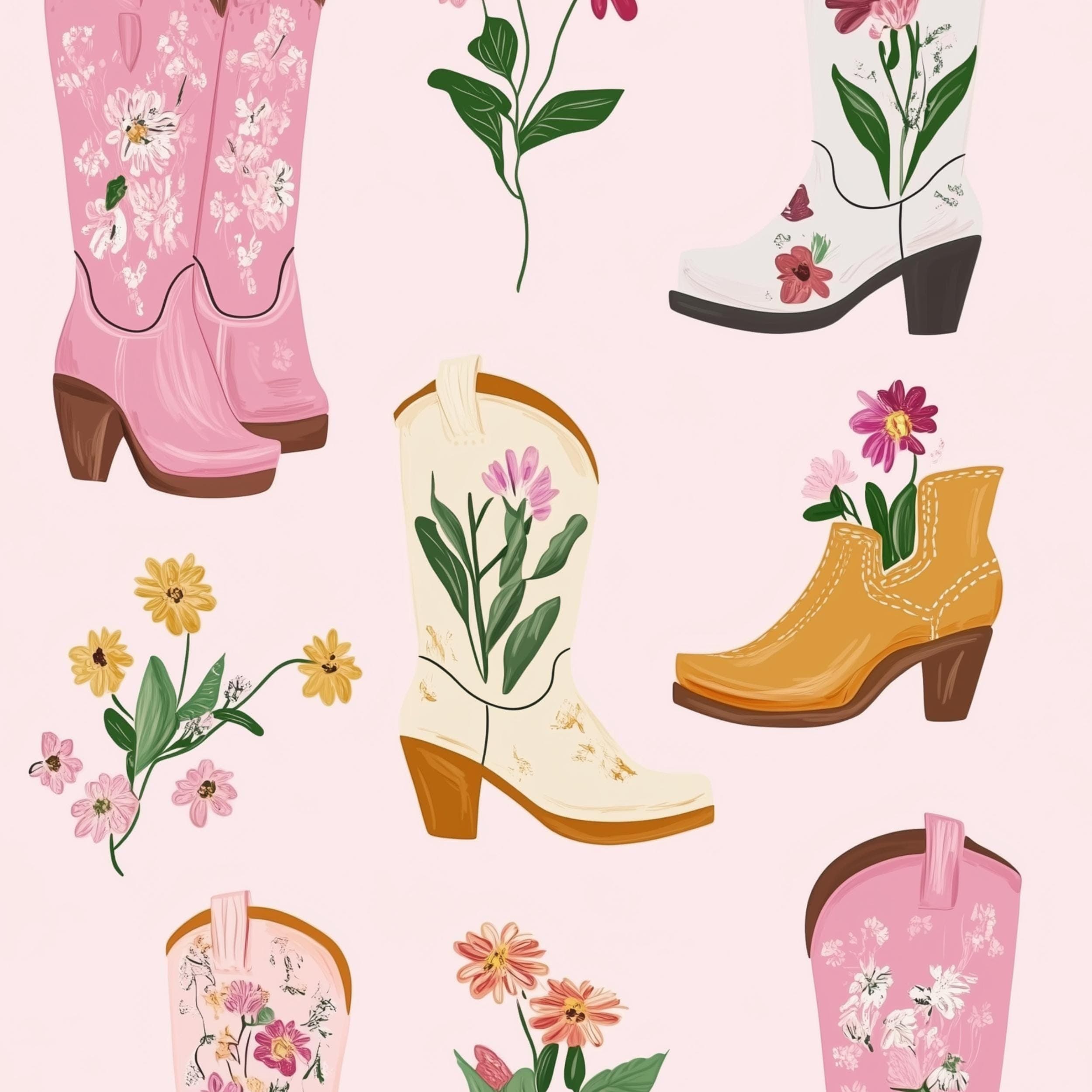 Floral Cowboy Boots Print, Girly Western Wall Decor (Digital Download) - view 2