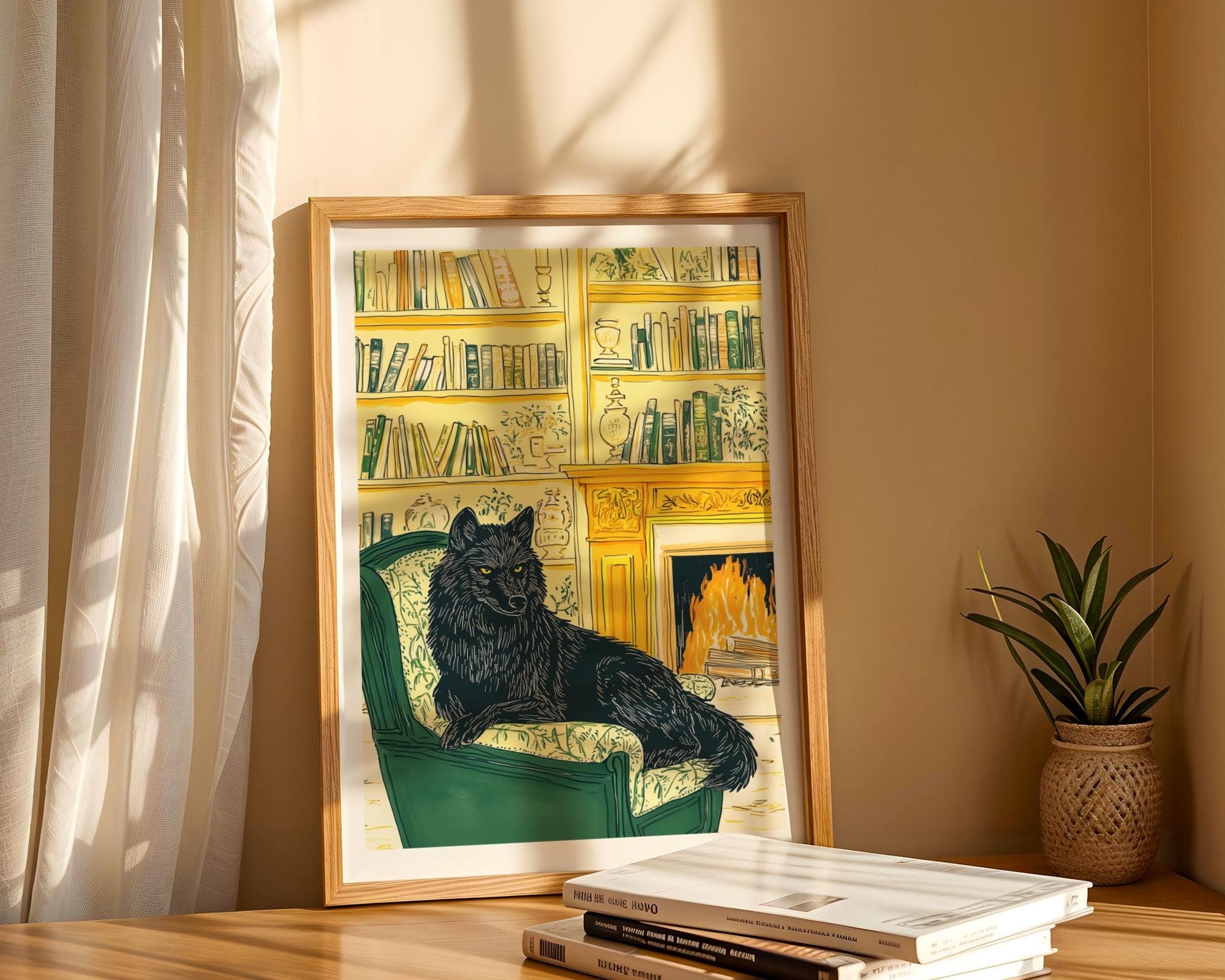 Majestic Black Wolf Wall Art, Mystical Wolf Decor, Dark Fantasy Animal Illustration, Dark Academia Home Decor, Gothic Animal Art, Printable - view 2
