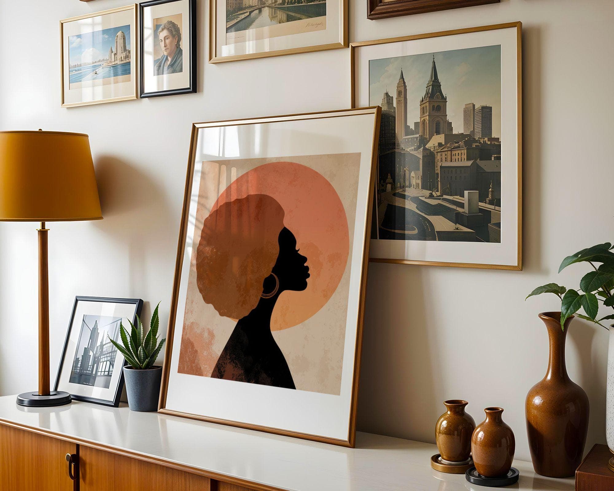 African American Wall Art, Minimalist Portrait Print, Afrocentric Wall Decor, Terracotta Portrait Art, Black Female Silhouette Art - view 2