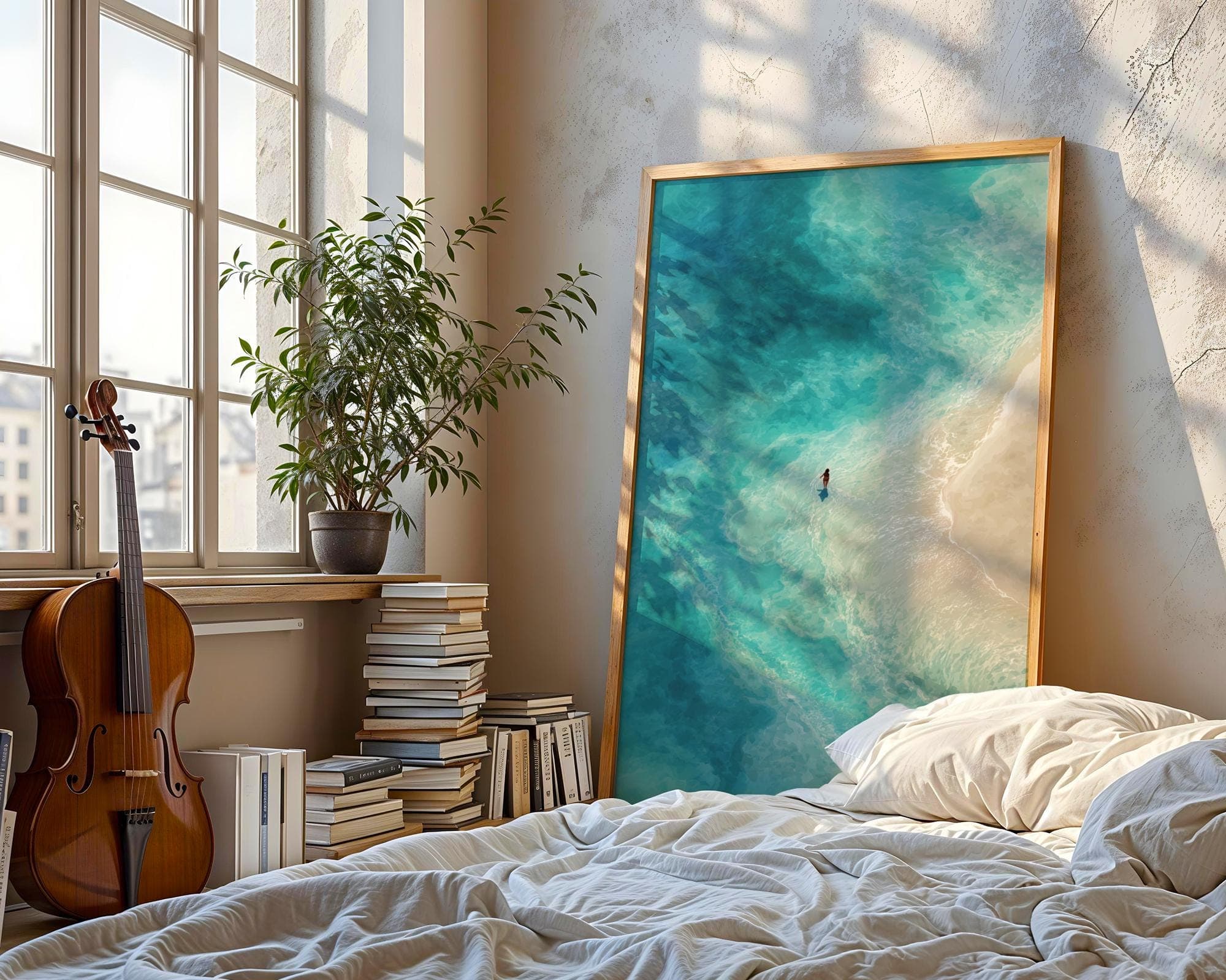 Ocean Beach Wall Art, Aerial Coastal Print, Digital Download, Turquoise Sea Wall Decor, Beach Aesthetic Poster, Aerial Ocean Print - view 2