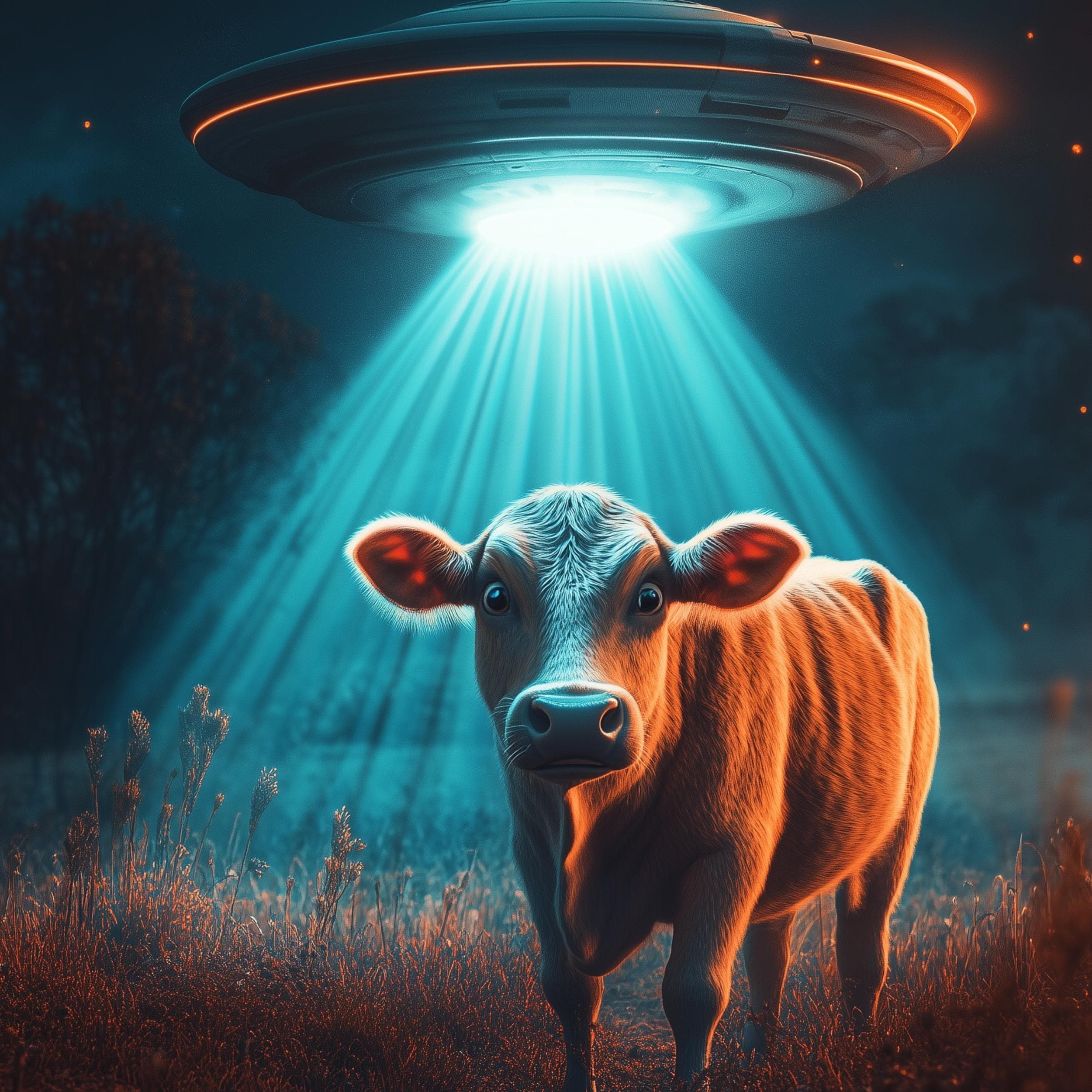 Cow Alien Abduction Art Print, Vintage UFO Print, Digital Download, Funny Wall Decor, Funny Cow Print, Funny Digital Wall Prints, Funny Art - view 2