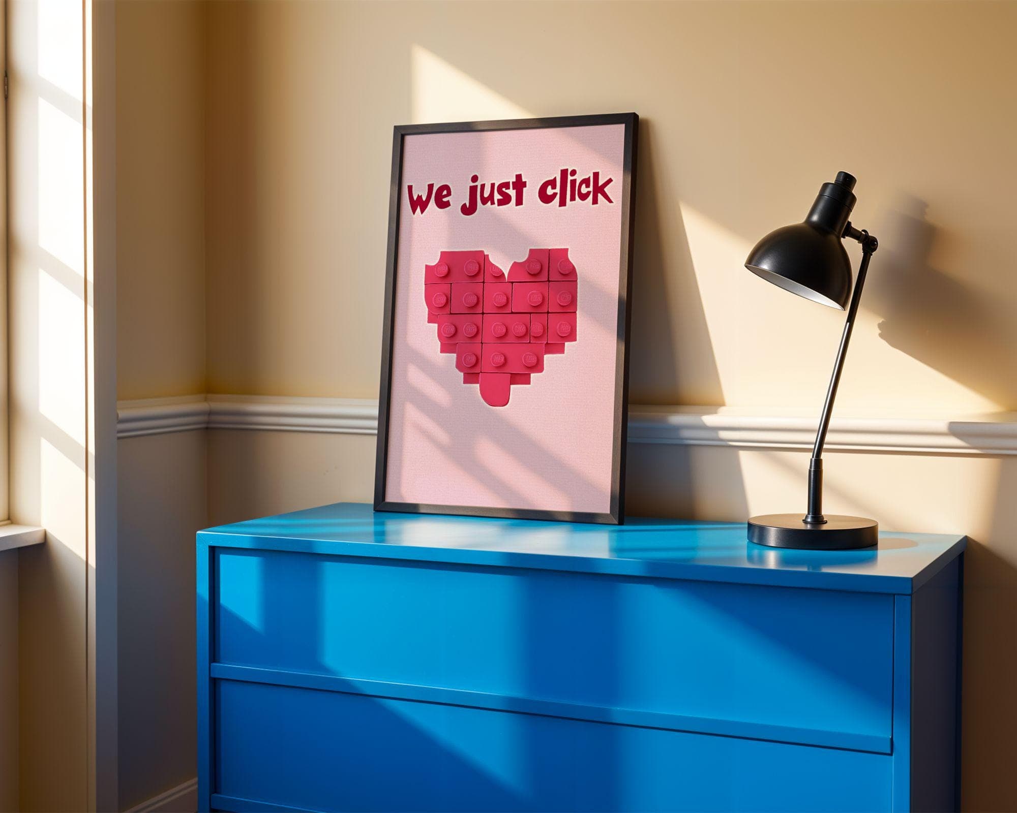 Romantic Lego-Inspired Valentine Wall Art, Valentine's Day Decor, Valentine's Gift, Valentine's Day Digital Print, Pink Digital Print - view 2