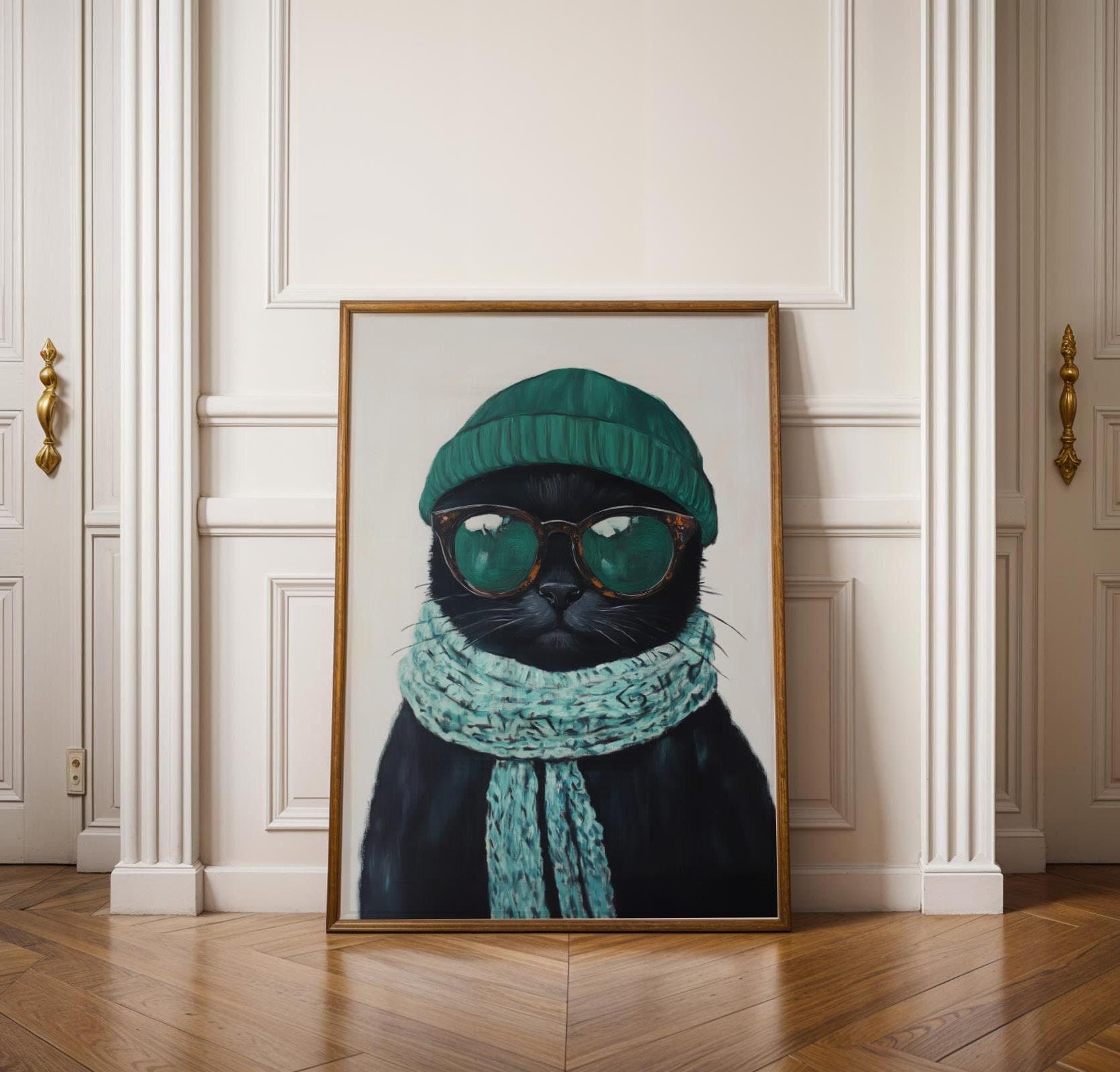 Trendy Black Cat Wall Art, Hipster Cat Portrait, Quirky Cat Decor, Matisse Black Cat Painting, Cool Cat Wall Art, Quirky Black Cat Print