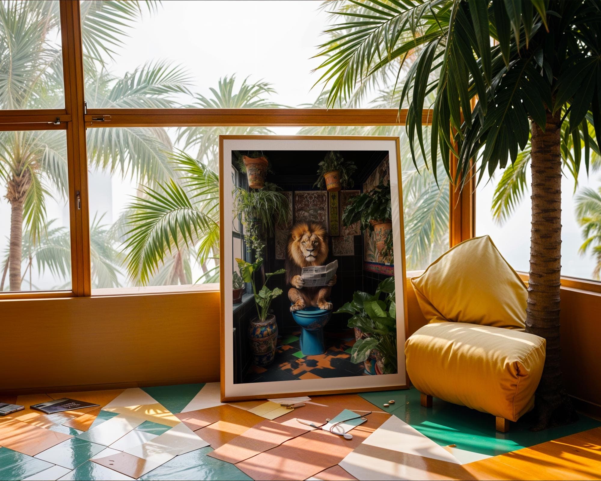 Funny Lion Bathroom Art, Quirky Jungle Animal Print, Modern Toilet Wall Decor, Funny Animal Poster, Quirky Safari Bathroom Art, Lion Art - view 5