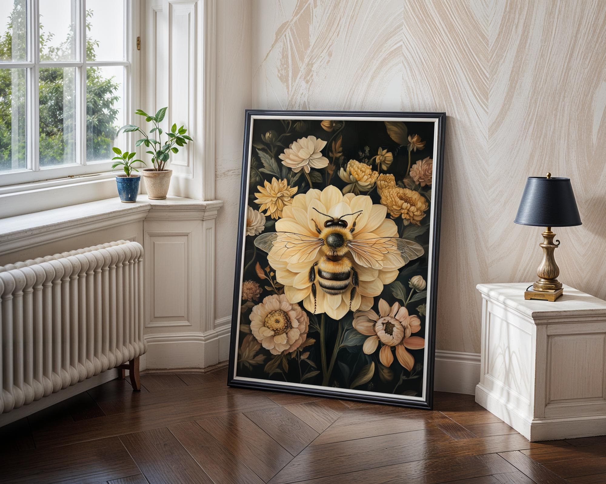 Vintage Bee and Floral Wall Art Print, Dark Botanical Garden Print, Cottagecore Bee Poster, Cottagecore Print, Digital Download, Vintage Bee - view 4