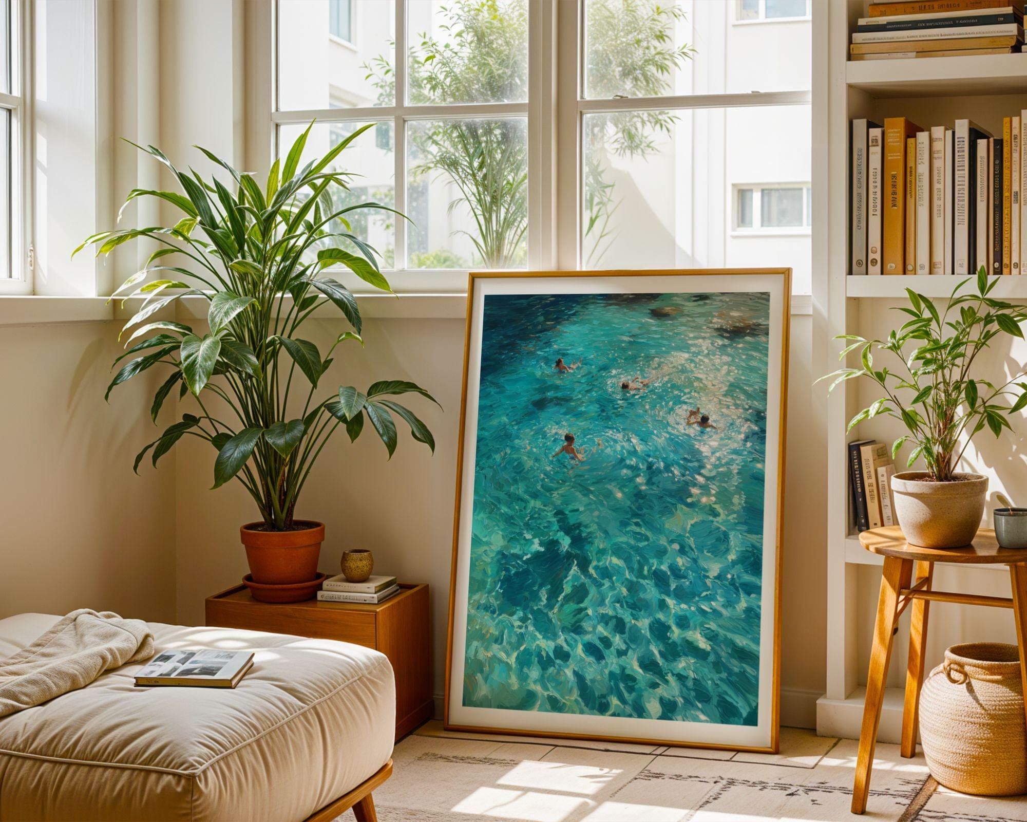 Coastal Wall Art, Turquoise Ocean Swimming Painting, Beach House Wall Decor, Turquoise Sea Wall Art, Seaside Wall Art, Ocean Swim Wall Art - view 3