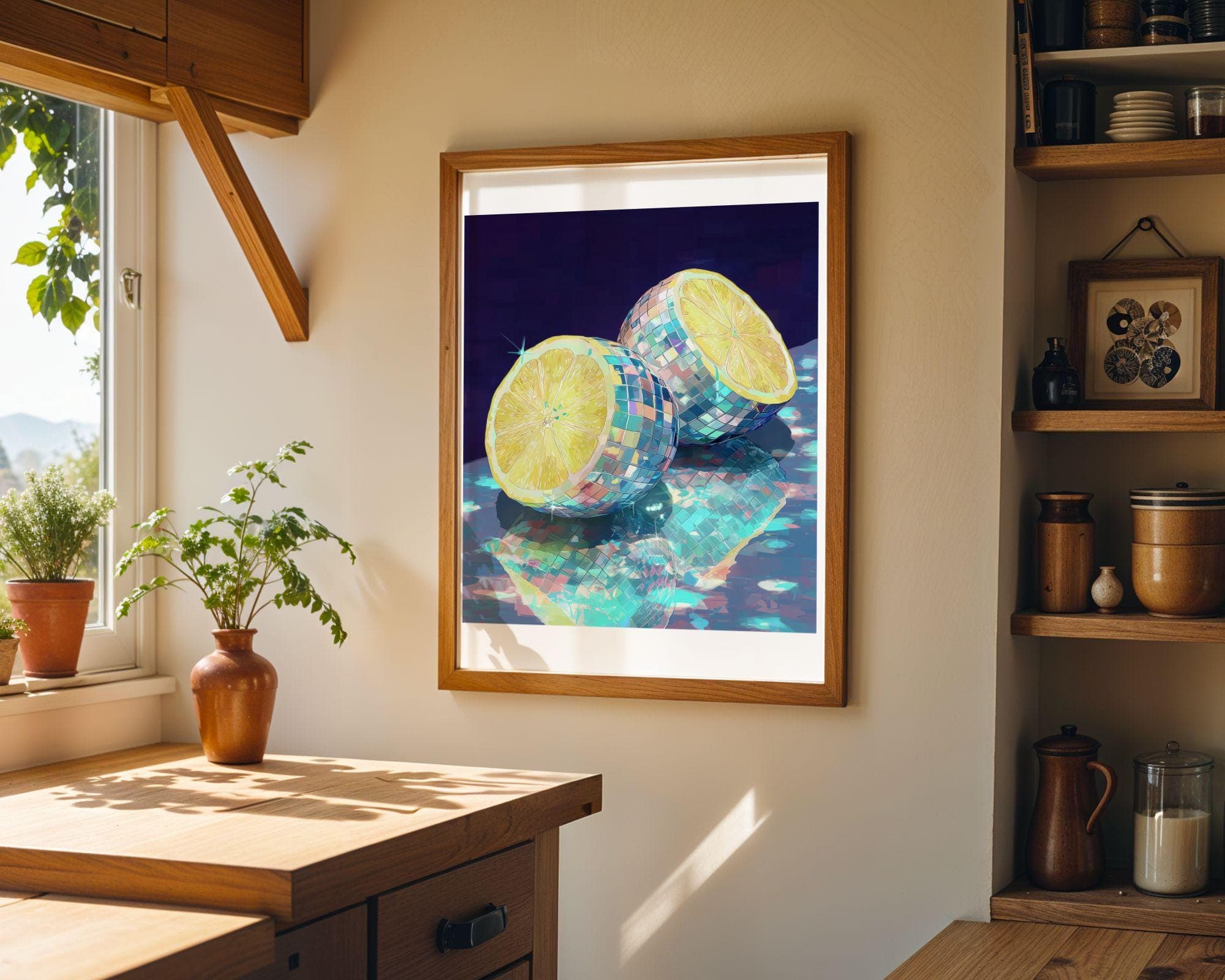 Funky Fruit Wall Art, Funky Pop Art Kitchen Decor, Disco Lemon Wall Art – Sparkly Pop Art Print, Retro Disco Room Decor, Girly Wall Print - view 6